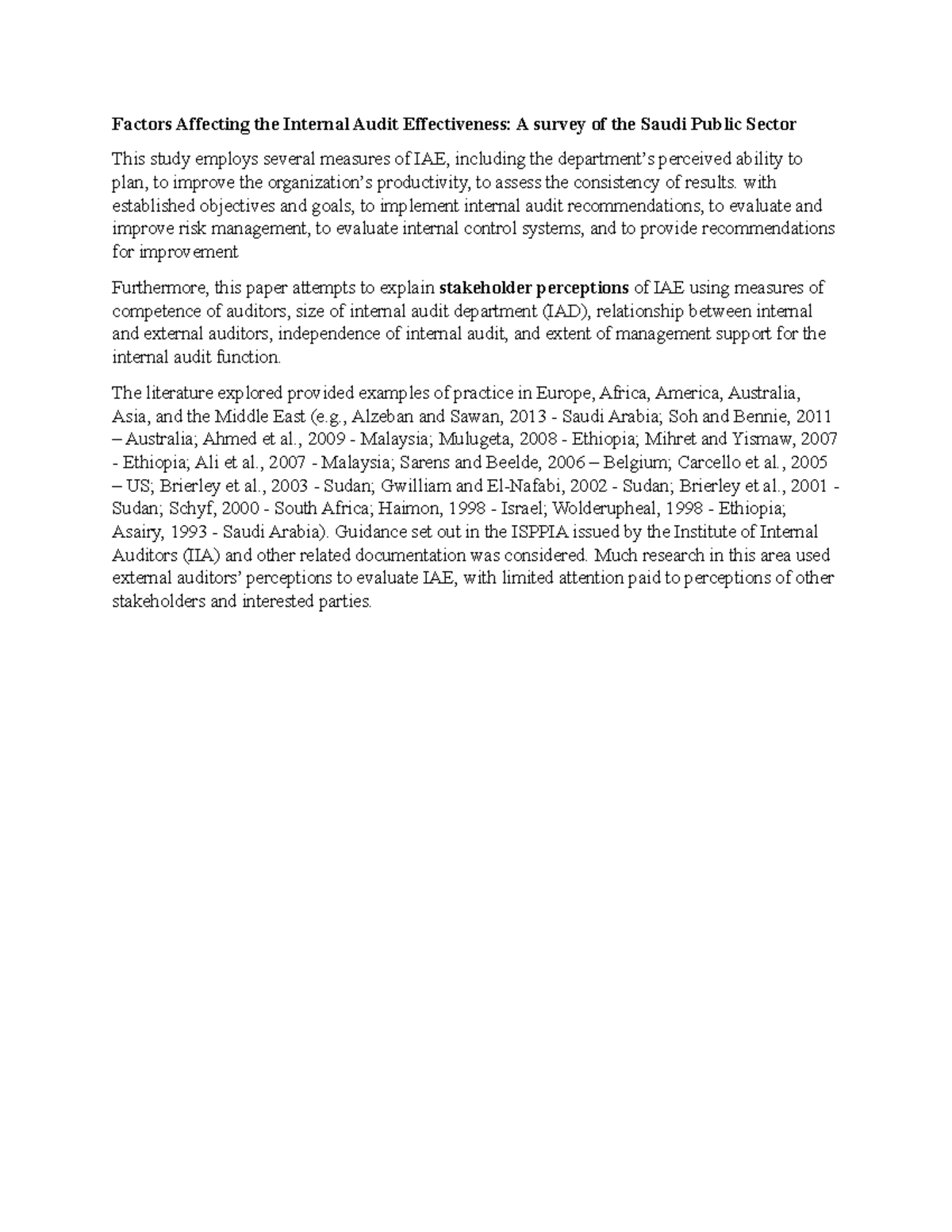 Factors Affecting the Internal Audit Effectiveness - with established ...