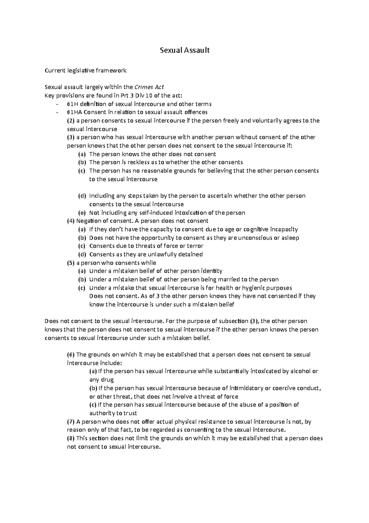 Sexual Assault - Sexual Assault Current legislative framework Sexual ...