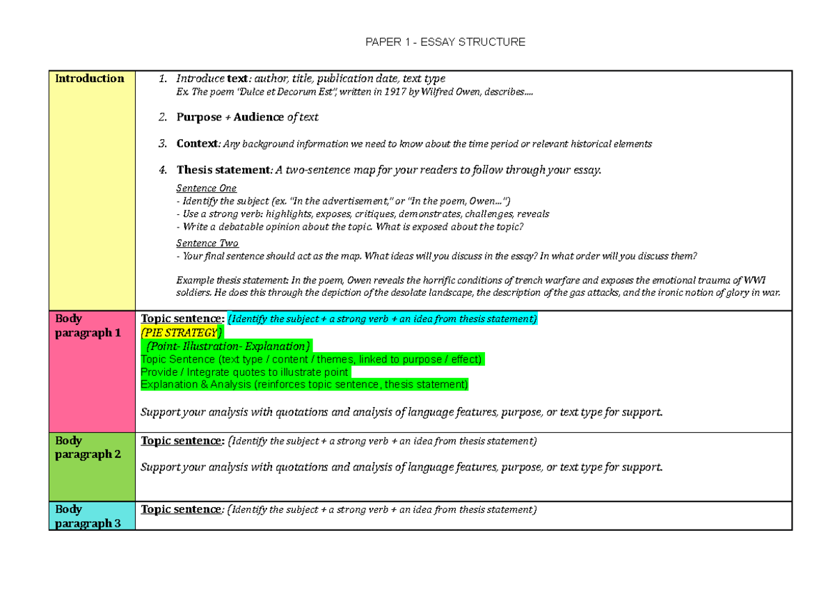 paper 1 essay structure