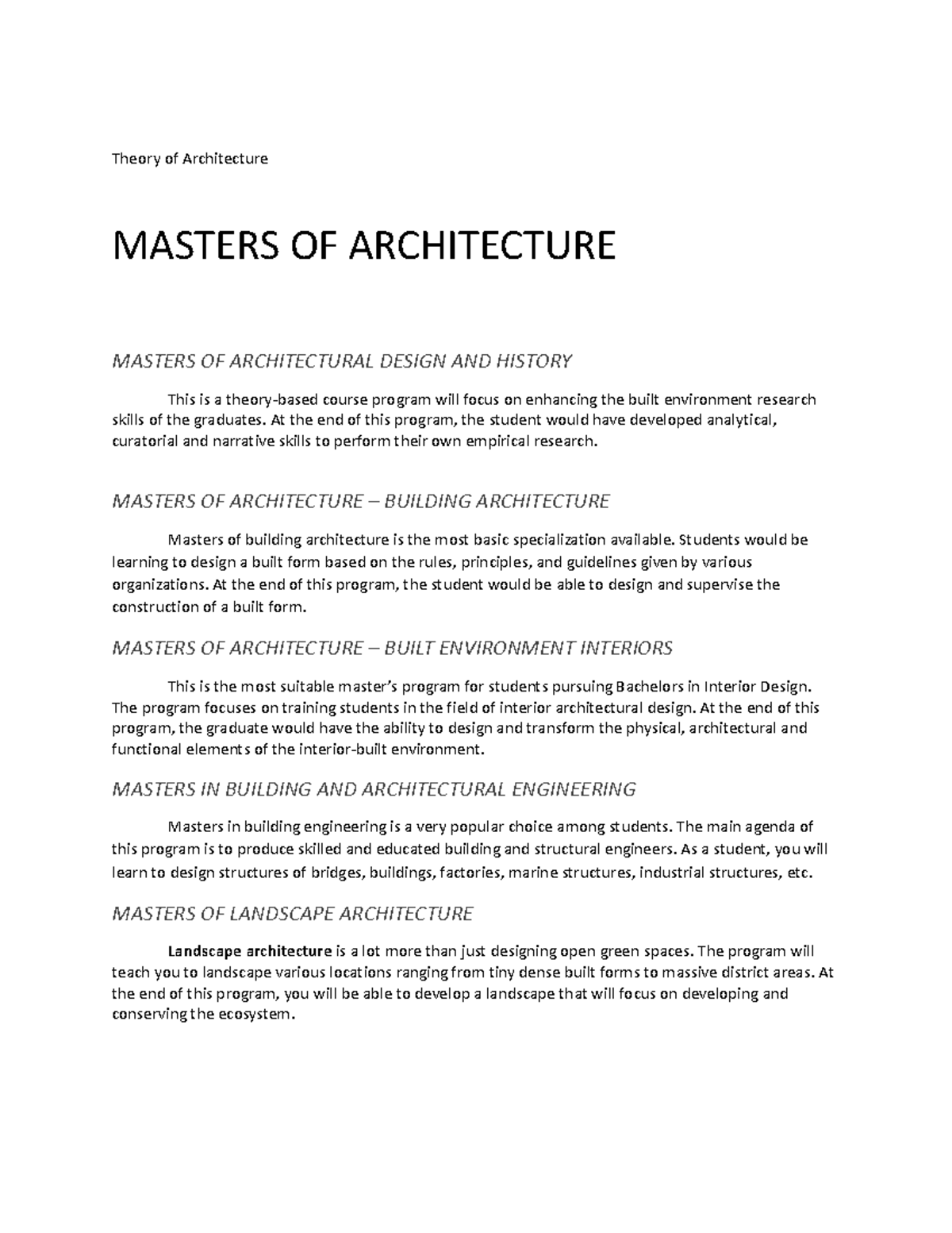 TOA Masters OF Architecture - Theory of Architecture MASTERS OF ...