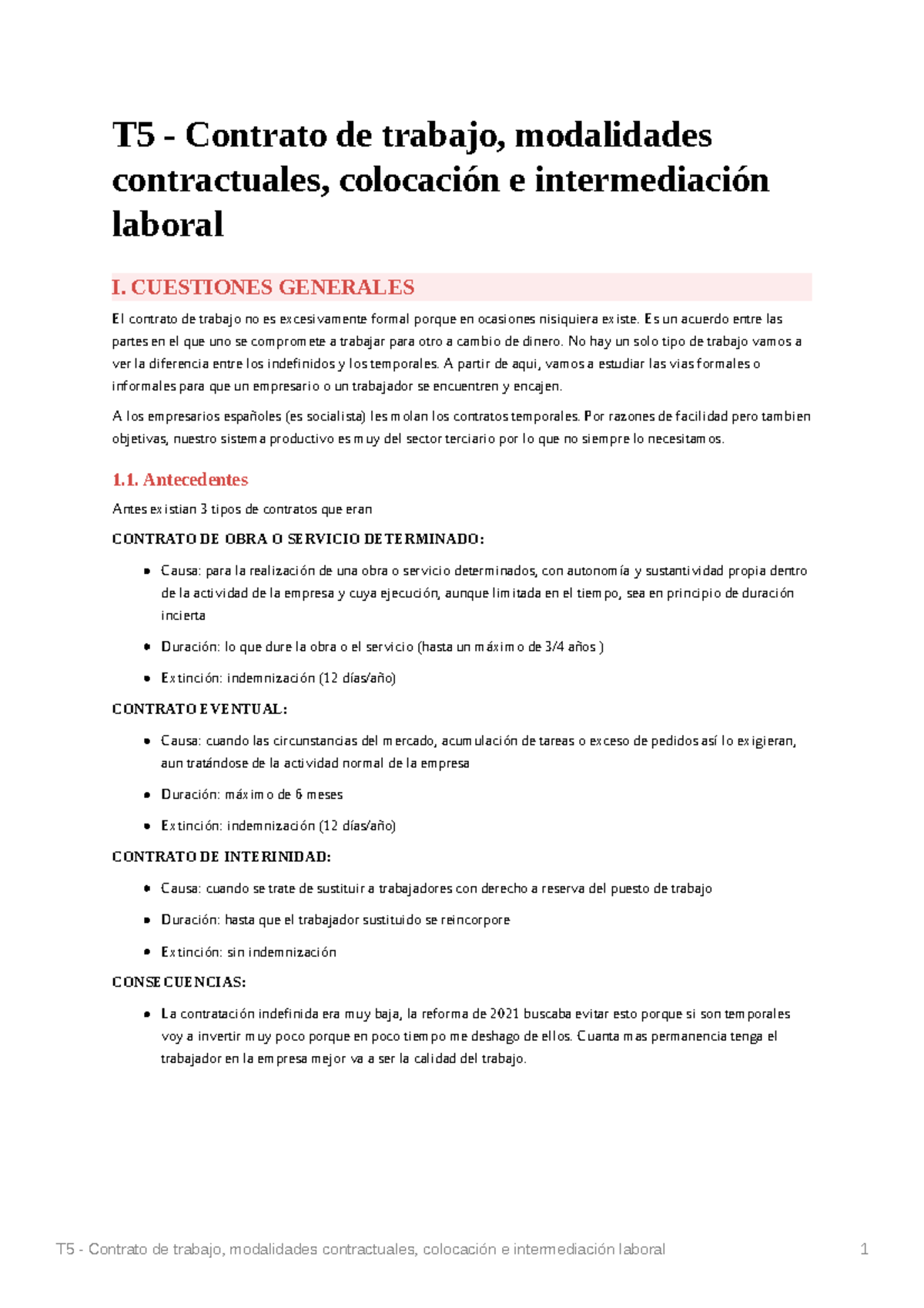 Tema 5 - Tema 5 De Derecho Del Trabajo. - T5 - Contrato De Trabajo ...