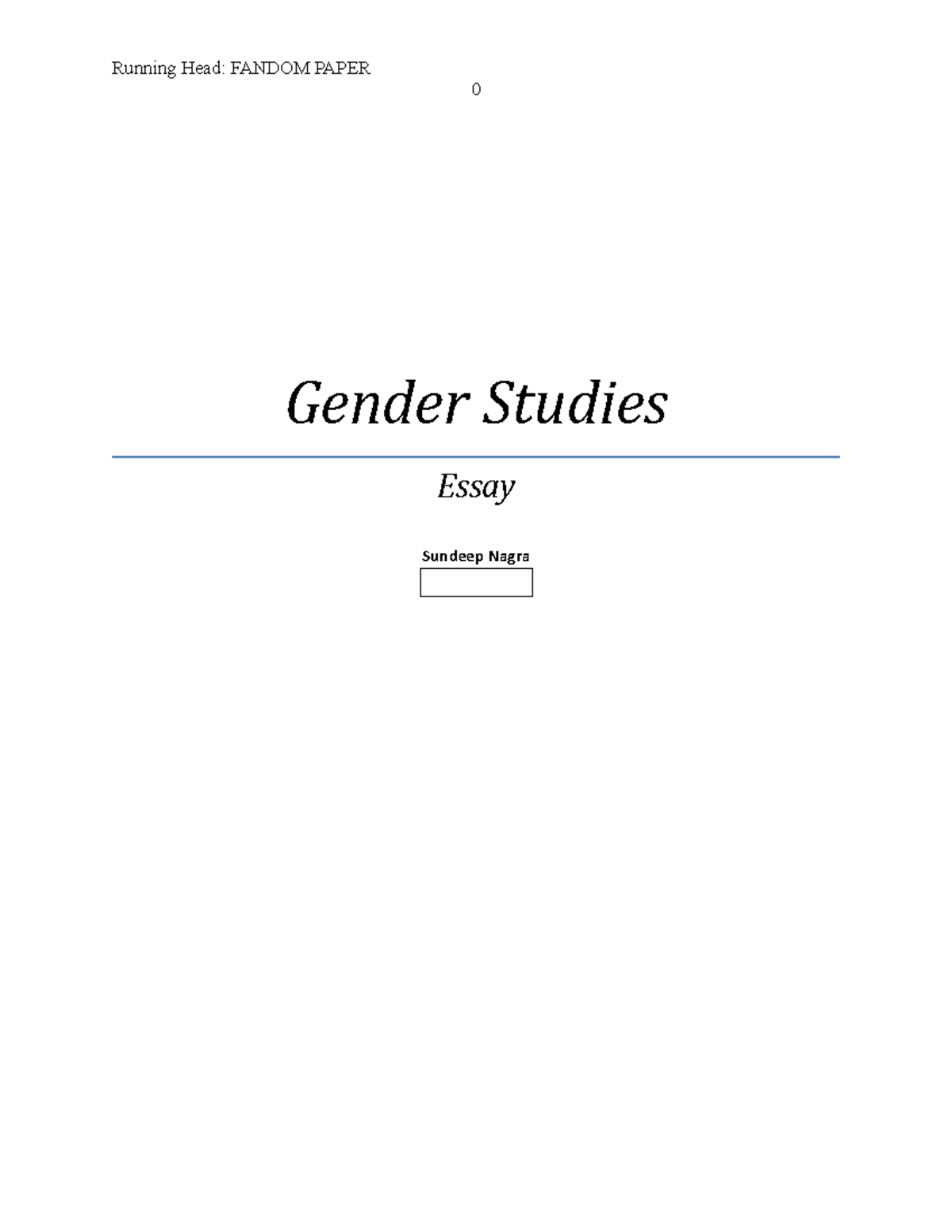 Fandom paper - Running Head: FANDOM PAPER 0 Gender Studies Essay ...