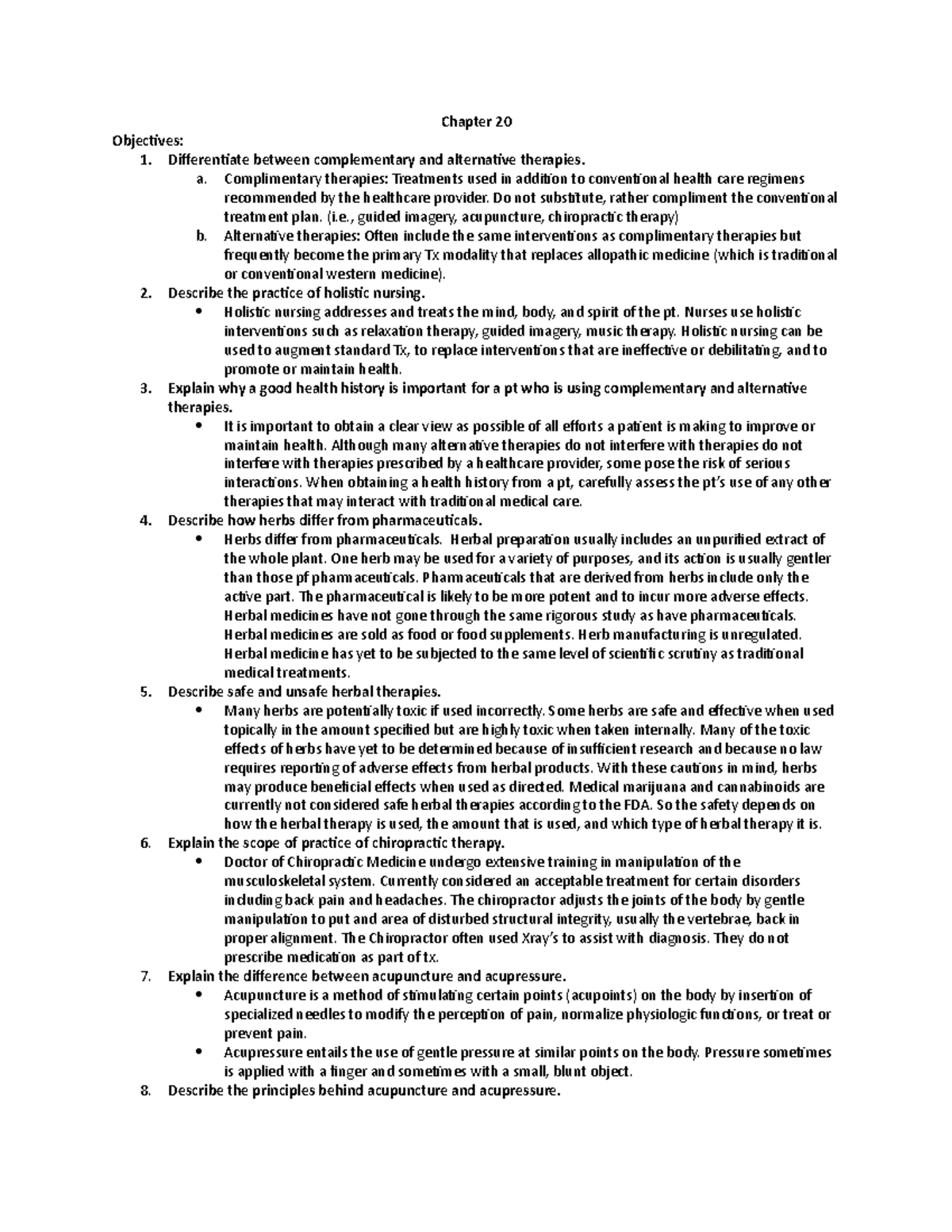 Chapter 20 - Assignment - Chapter 20 Objectives: Differentiate between ...