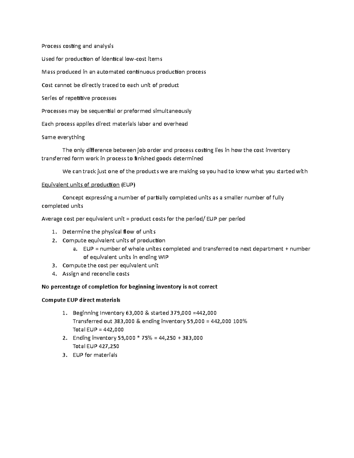 MA notes ch 16 - for Rodney F. Carmack - Process costing and analysis ...