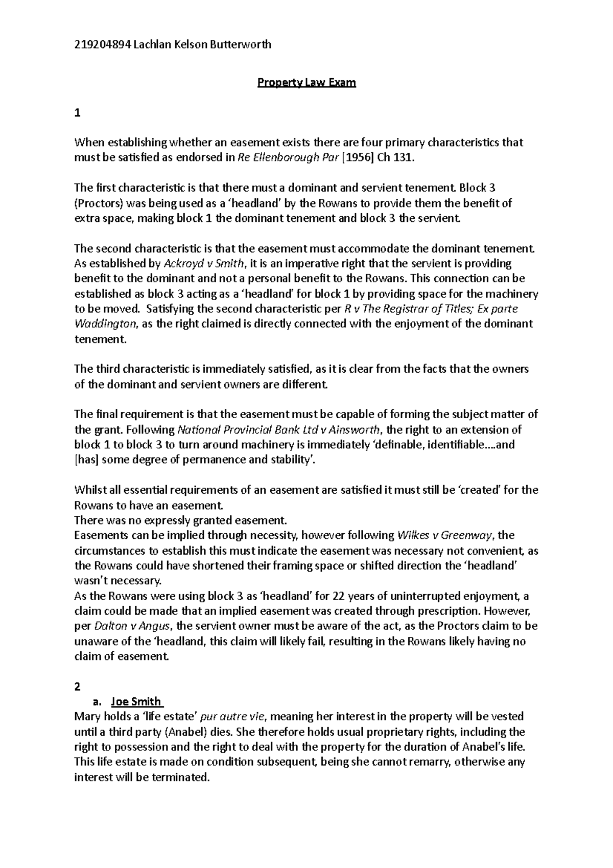 219204894 MLL327 Property Law Exam Answer Property Law Exam 1 When establishing whether an