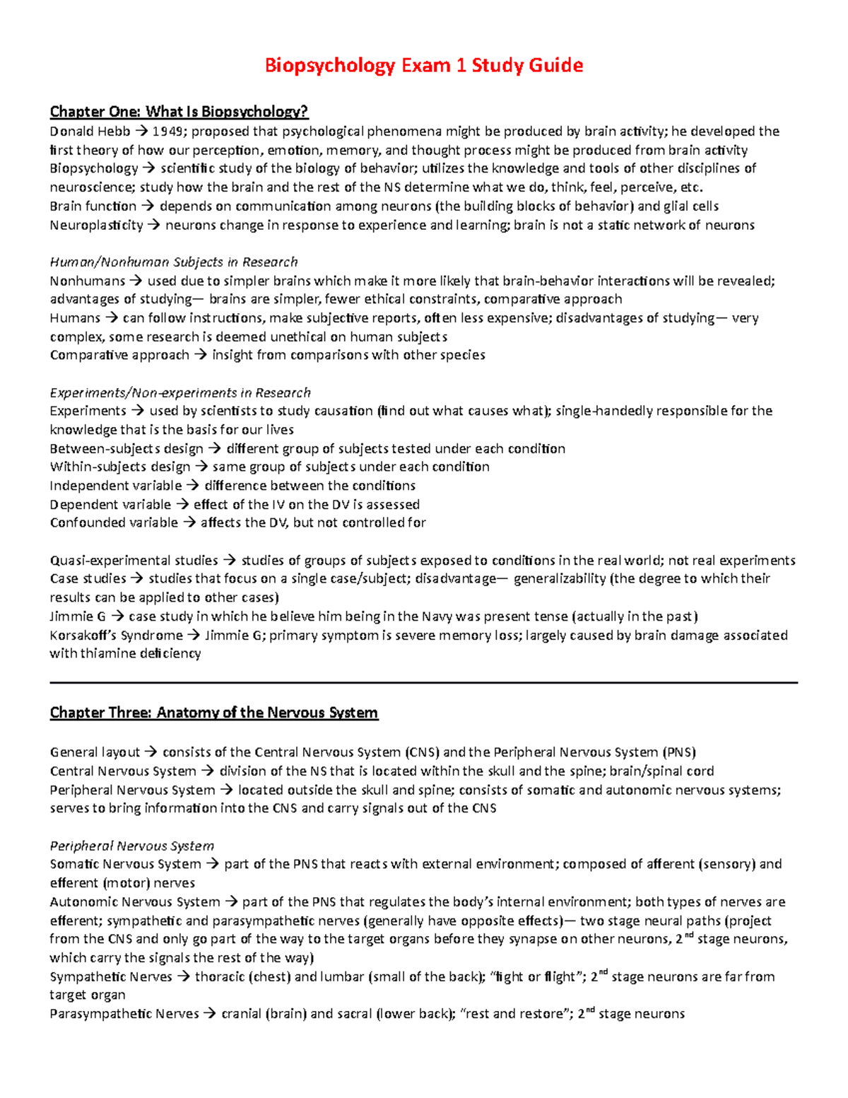 Biopsychology Exam 1 Study Guide - Biopsychology Exam 1 Study Guide ...