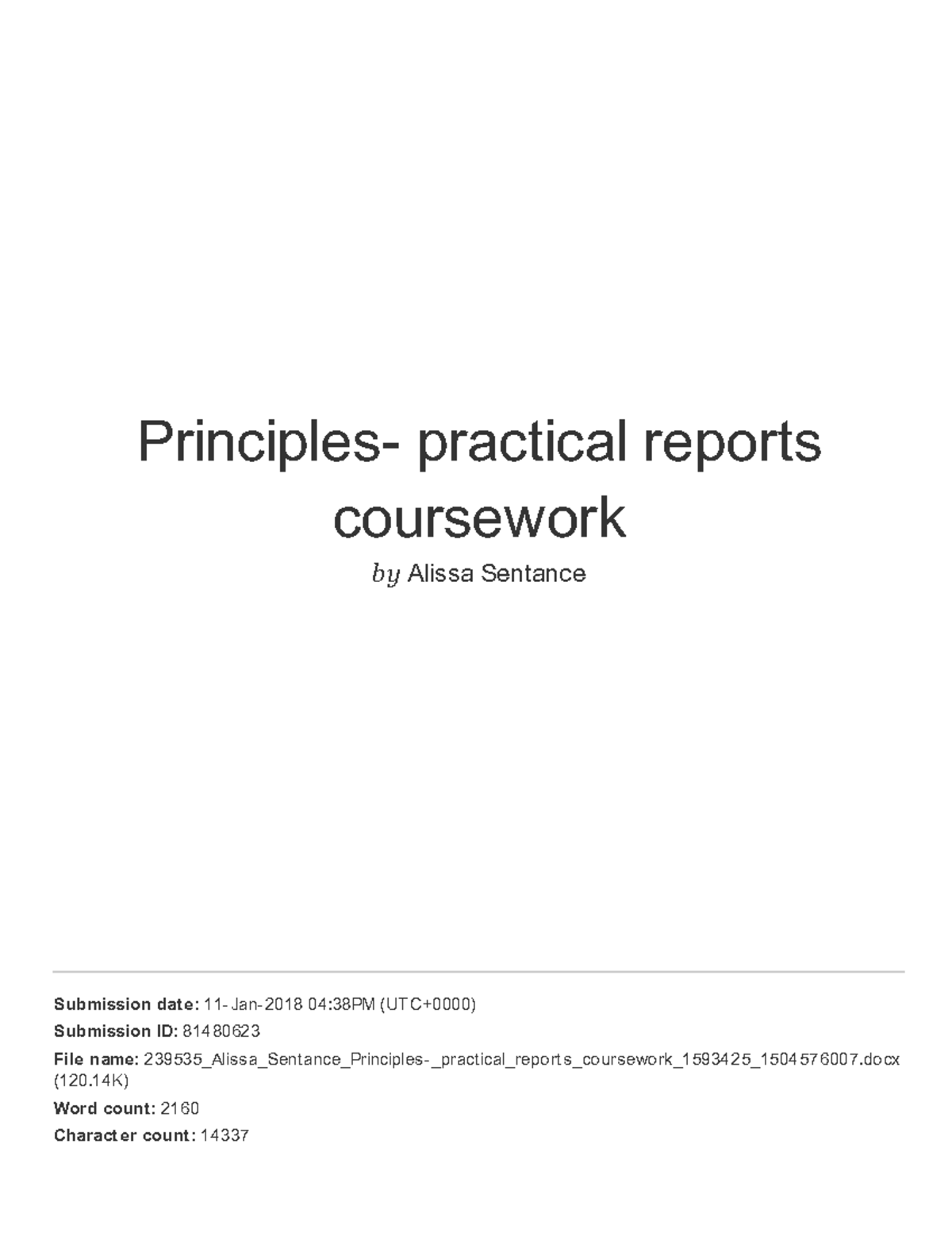 Coursework feedback practical reports - Principles- practical reports ...
