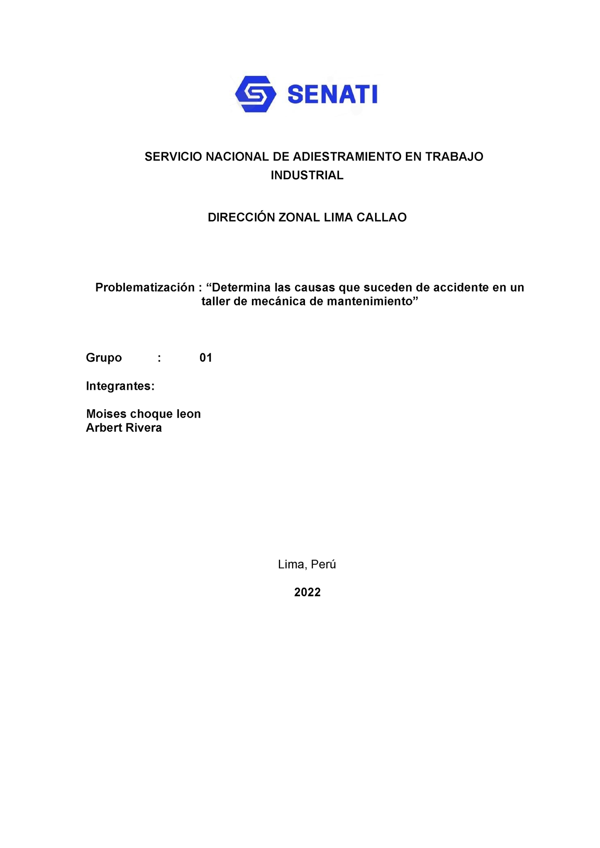 Proyecto Final En Grupo Senati - SERVICIO NACIONAL DE ADIESTRAMIENTO EN ...