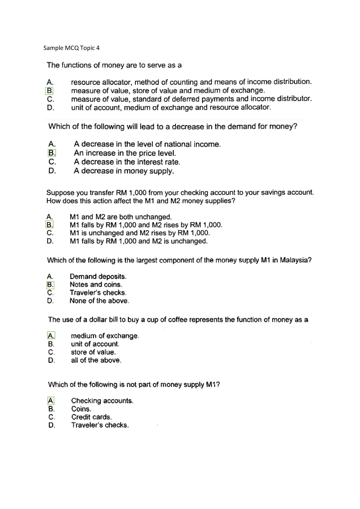 Sample MCQ Topic 4 - Fundamentals Of Economics - Sample MCQ Topic - Studocu