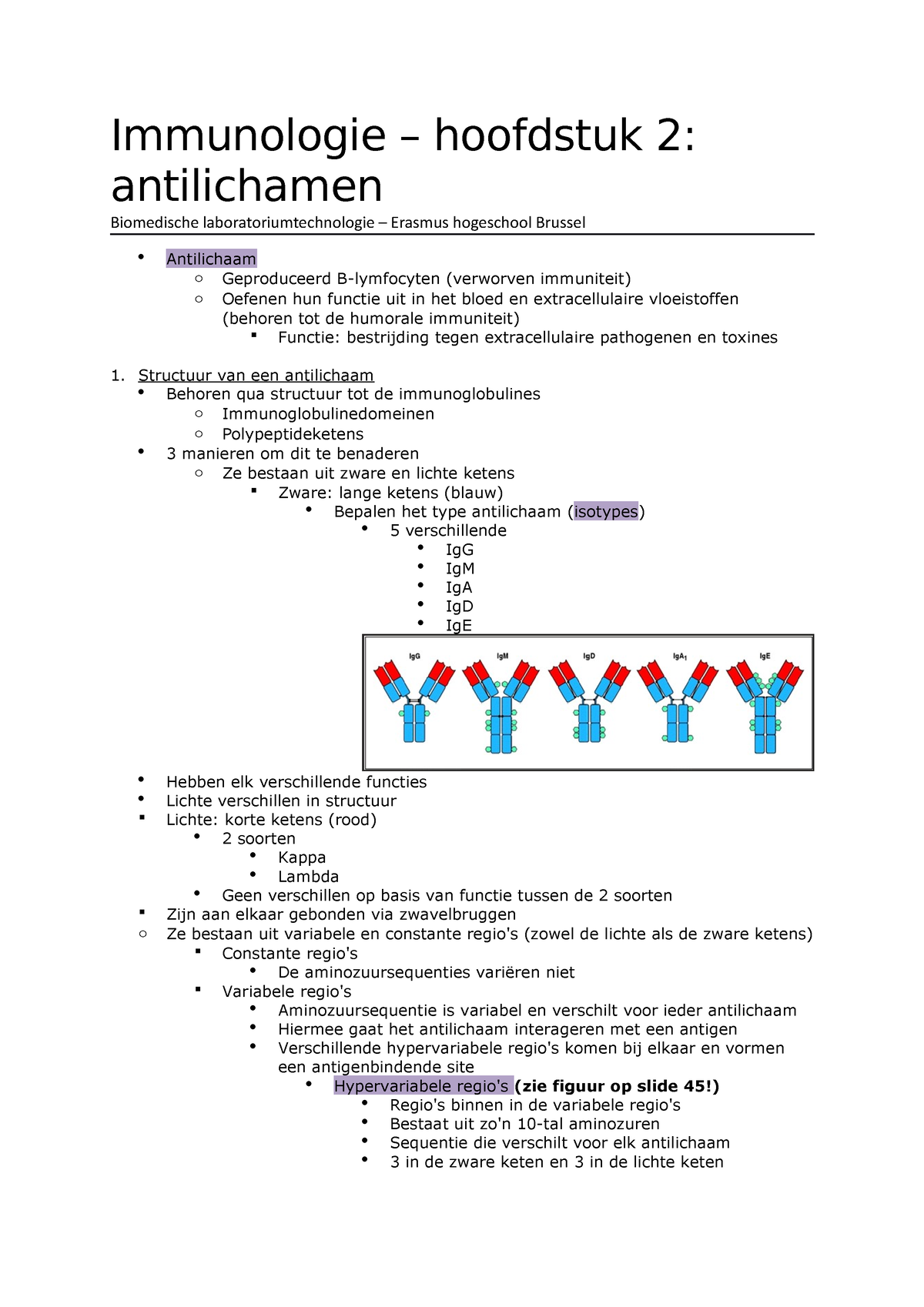 Immunologie - Hoofdstuk 2 Antilichamen - Immunologie – Hoofdstuk 2 ...