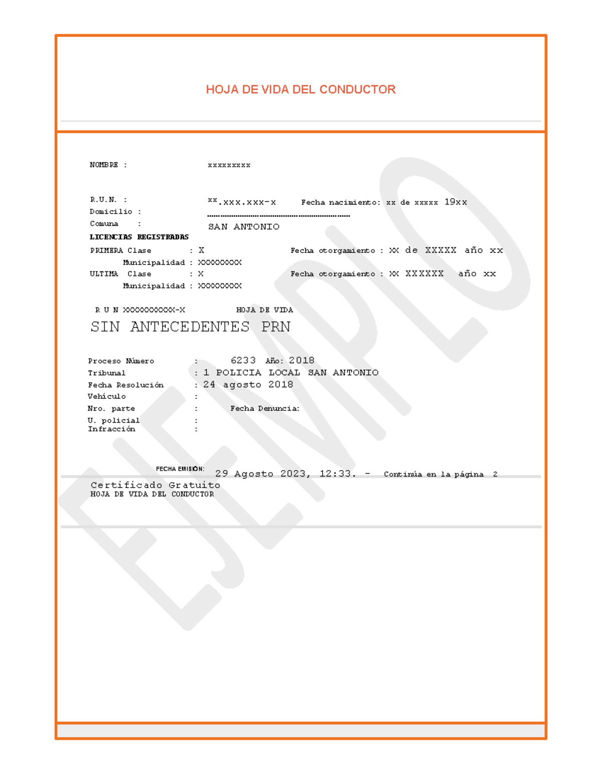 HOJA DE Conductor............. registrocivil.gob HOJA DE