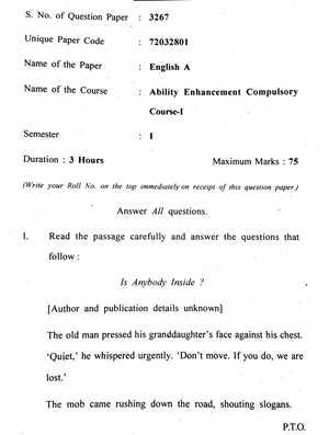 AECC English Paper 2021 - S. No. Of Question Paper Unique Paper Code ...