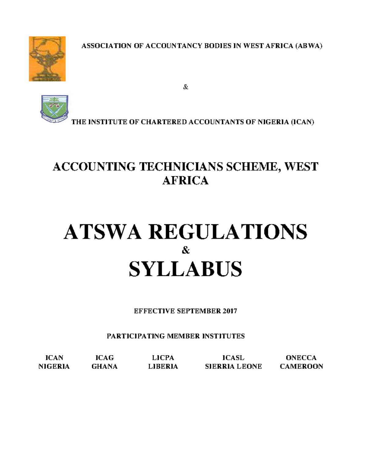 Atswa Examinations NEW Syllabus - ASSOCIATION OF ACCOUNTANCY BODIES IN ...