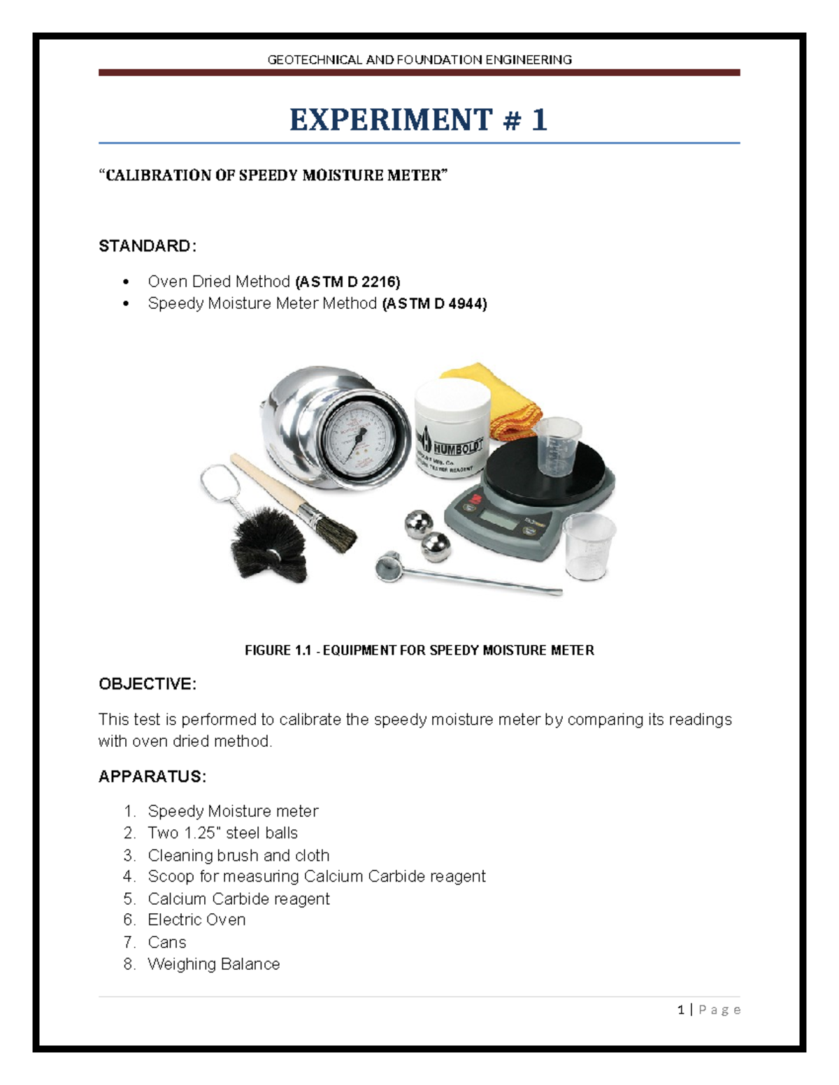 Geo technical engineering Manual EXPERIMENT 1 “CALIBRATION