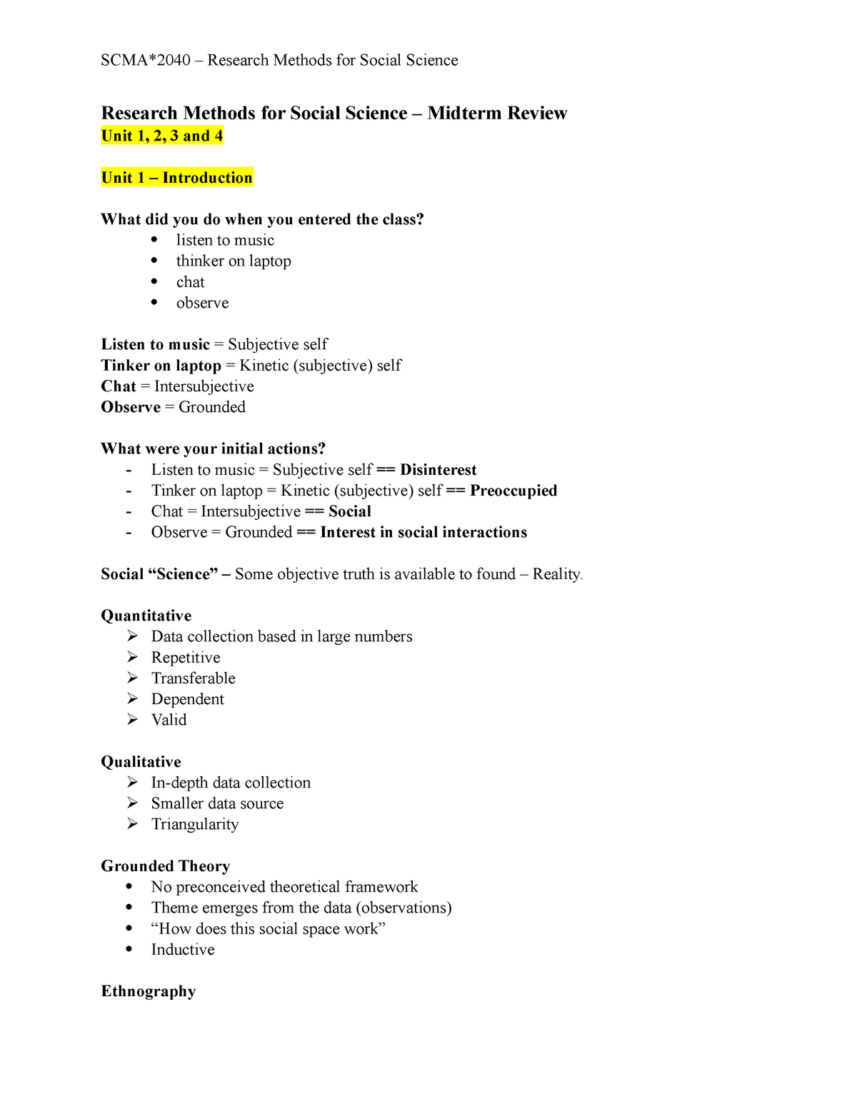 Research Methods For Social Science - Midterm Review Notes - Research ...