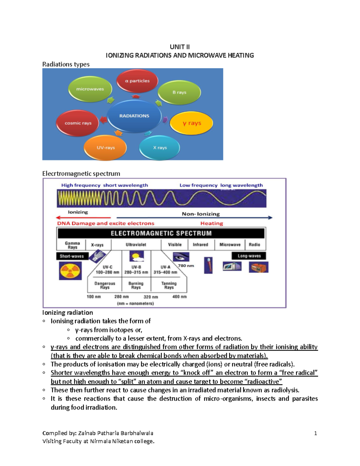 Ionizing radiation and Microwave heating UNIT II IONIZING RADIATIONS