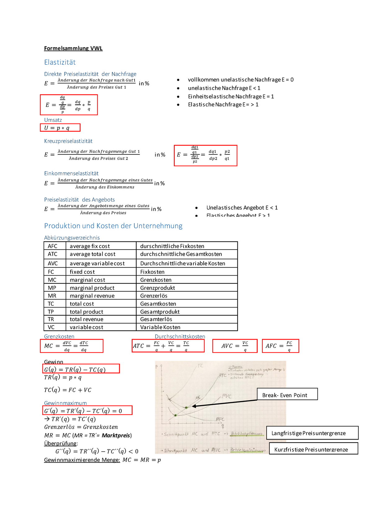 Formelsammlung VWL - Warning: TT: Undefined Function: 32 Warning: TT ...