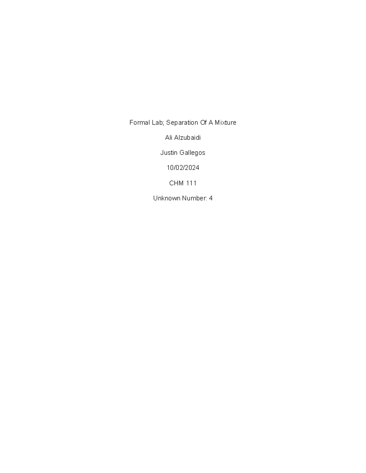 Formal lab Separation of a mixture - Formal Lab; Separation Of A ...