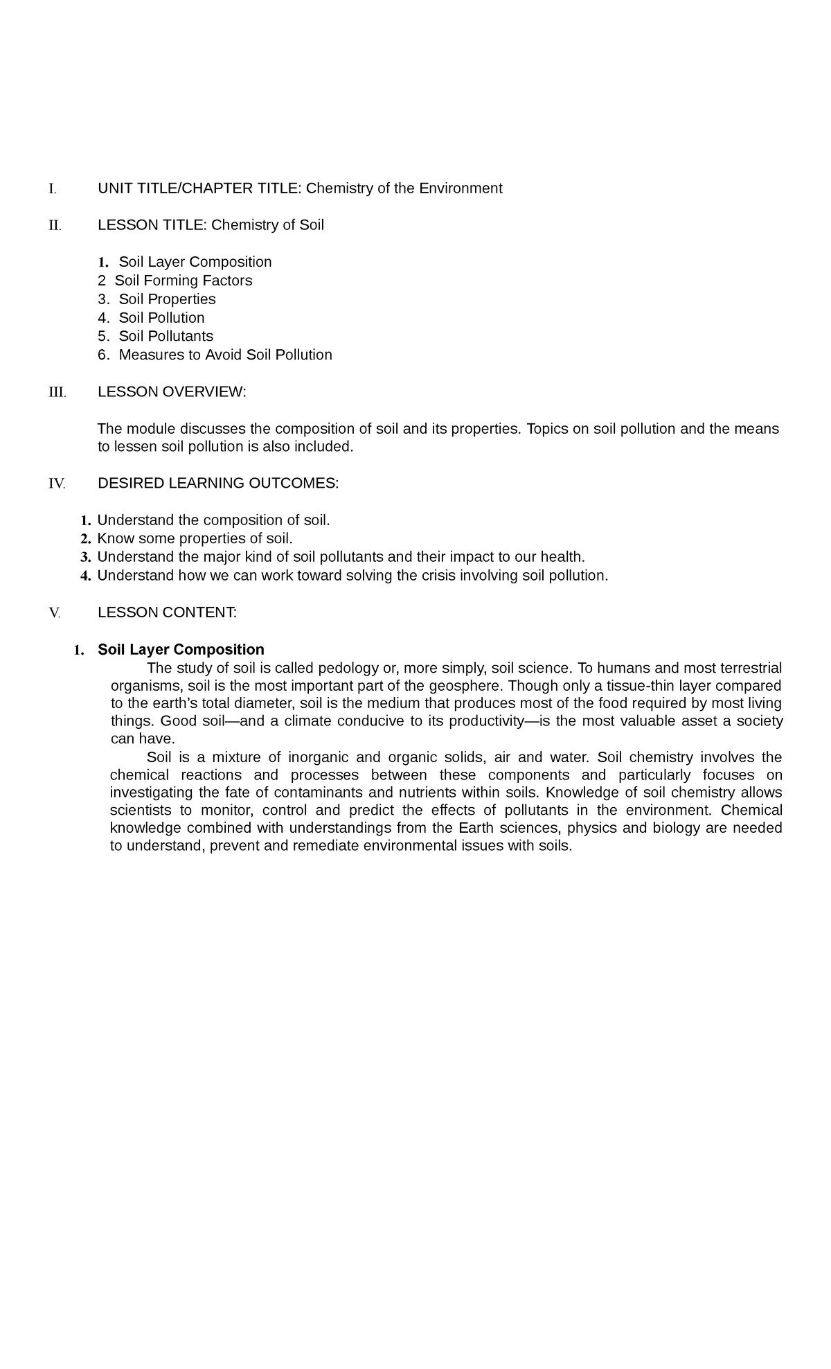 Chemistryfor Engineers-module 7-week12 - I. Unit Title Chapter Title 