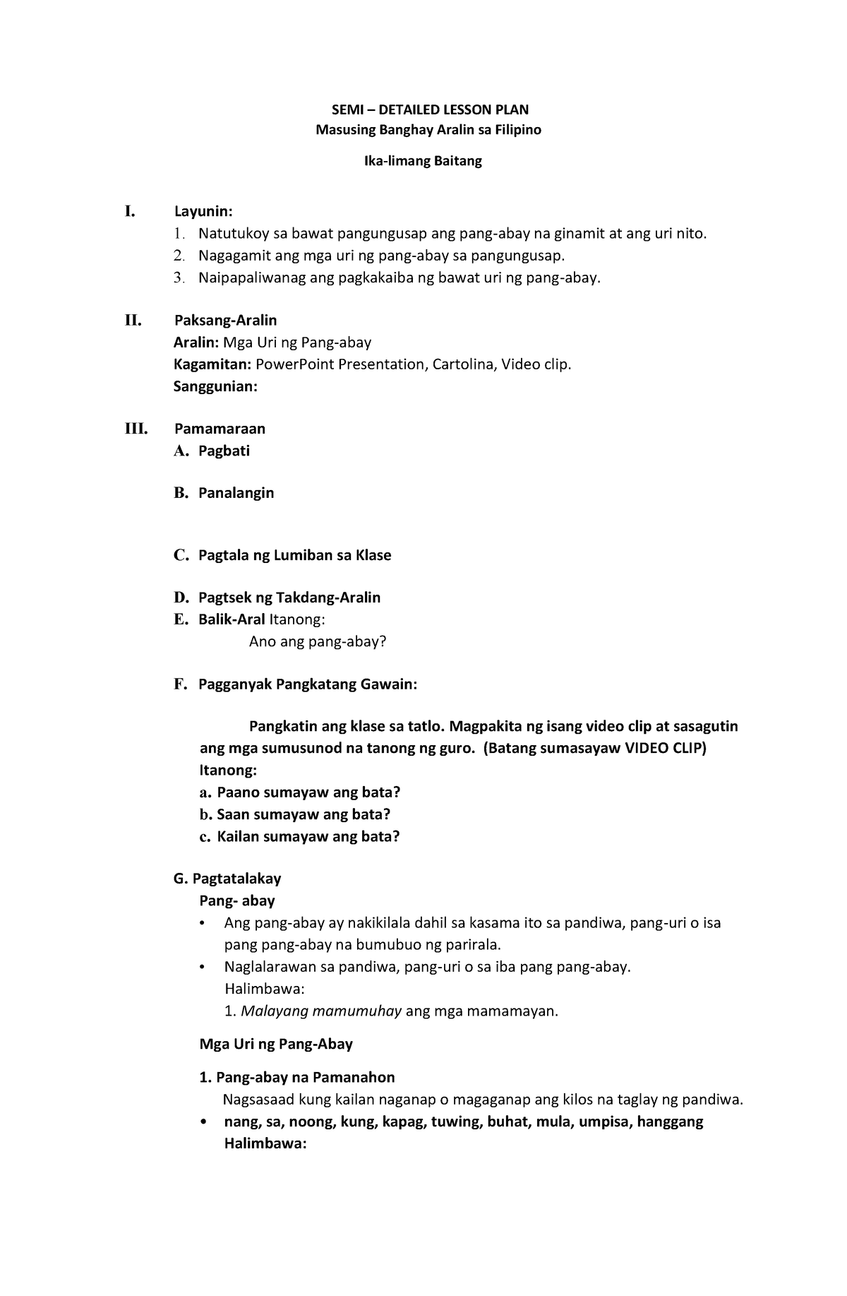 SEMI Detailed Lesson PLAN Grade 5 SEMI D ETAILED LESSON PLAN 