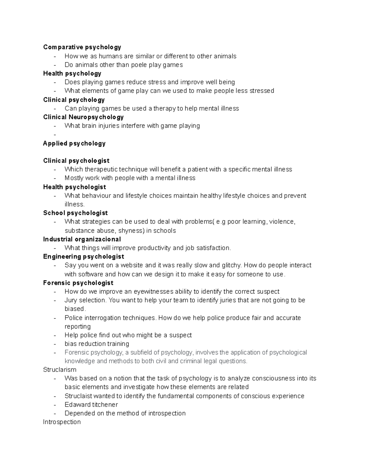 Subfeilds in psych lecture 2 Comparative psychology How we as