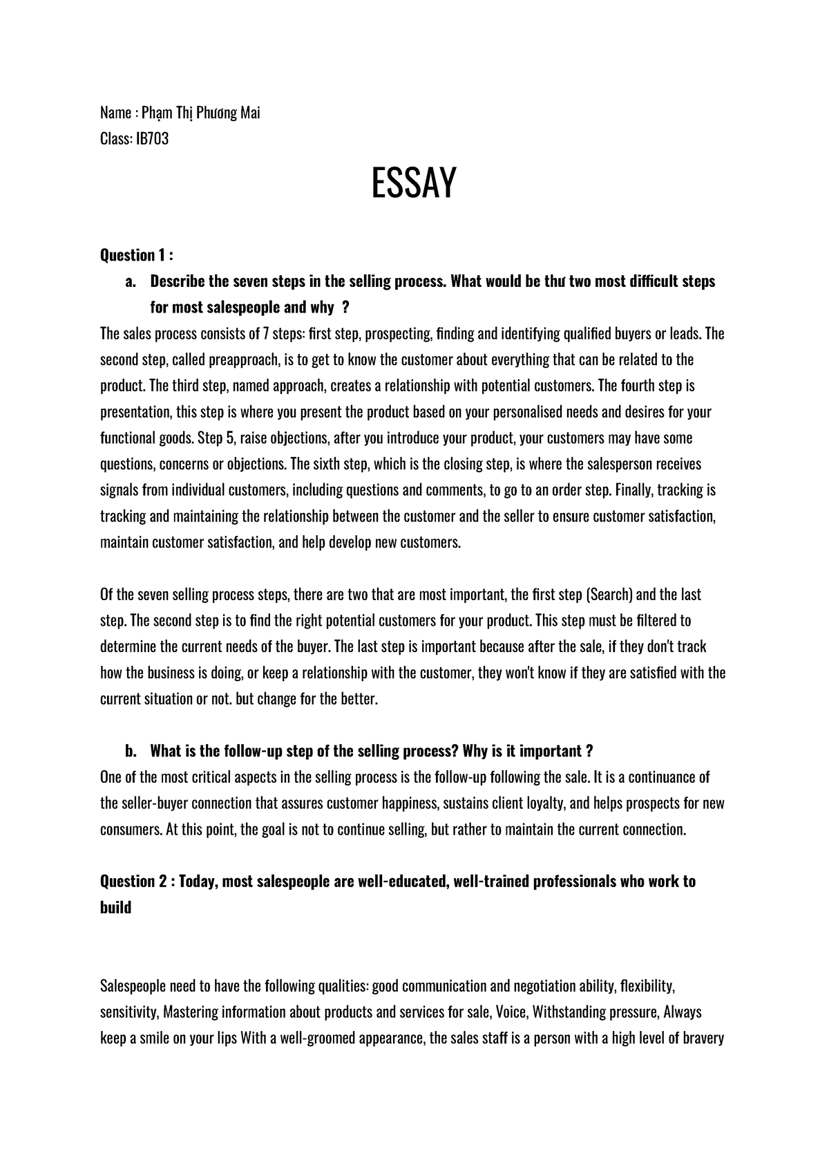 Untitled document - ..... - Name : Phạm Thị Phương Mai Class: IB ESSAY ...