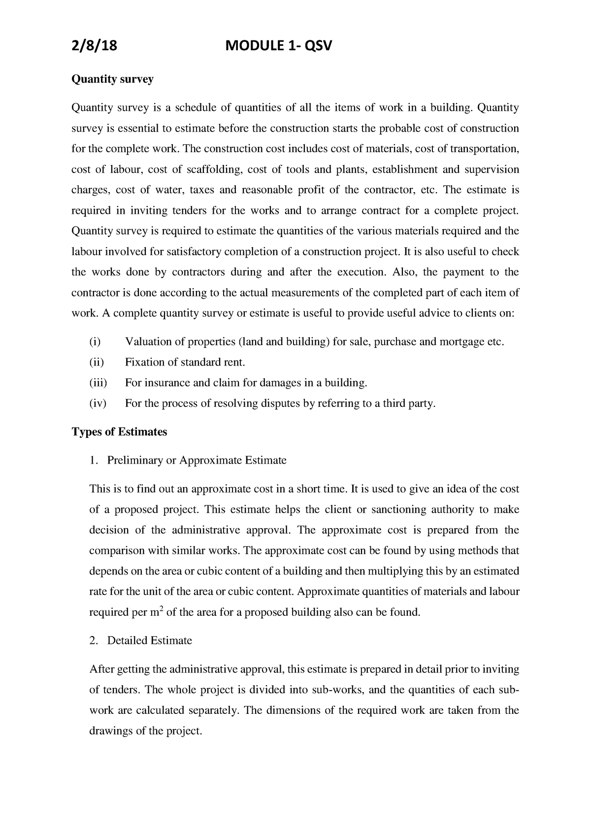 QSV Module 1 Part 1 - Regarding Quantity Surveying - Quantity Survey ...