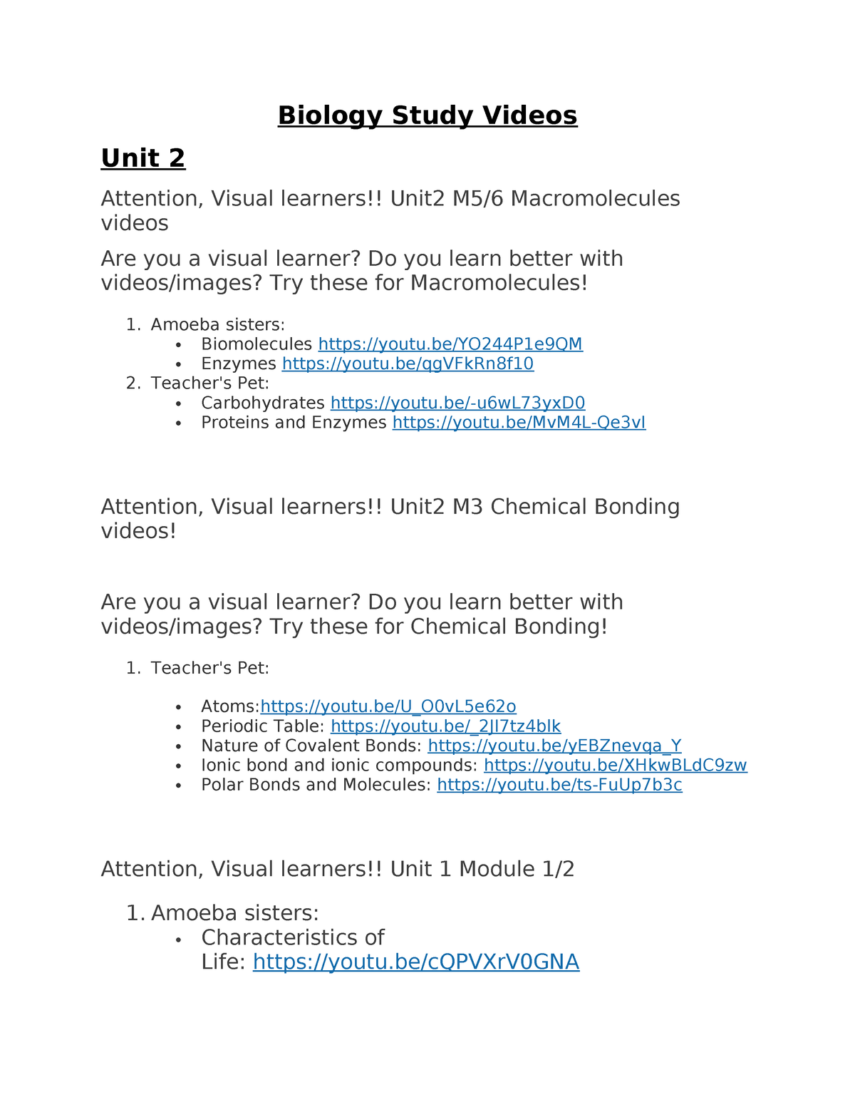 Biology Study Resources - Biology Study Videos Unit 2 Attention, Visual ...