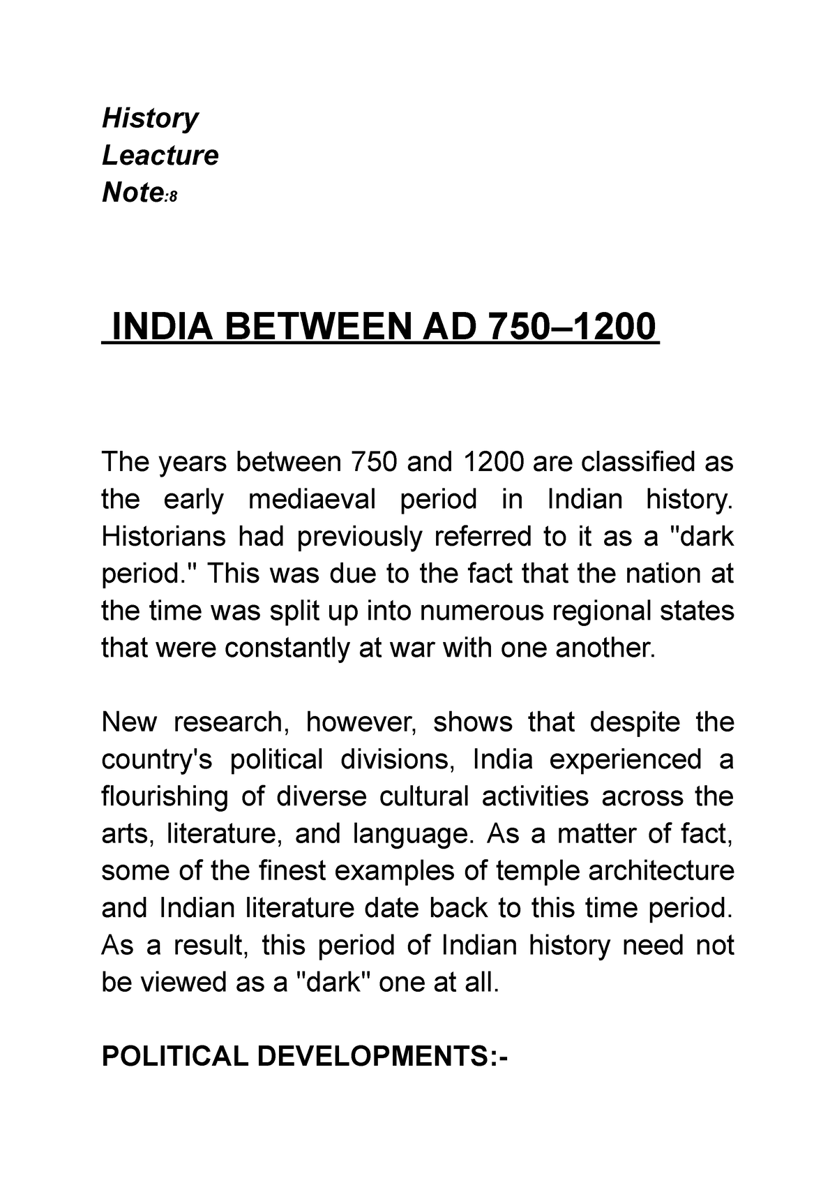 India Between AD 750–1200 - History Leacture Note: INDIA BETWEEN AD 750 ...