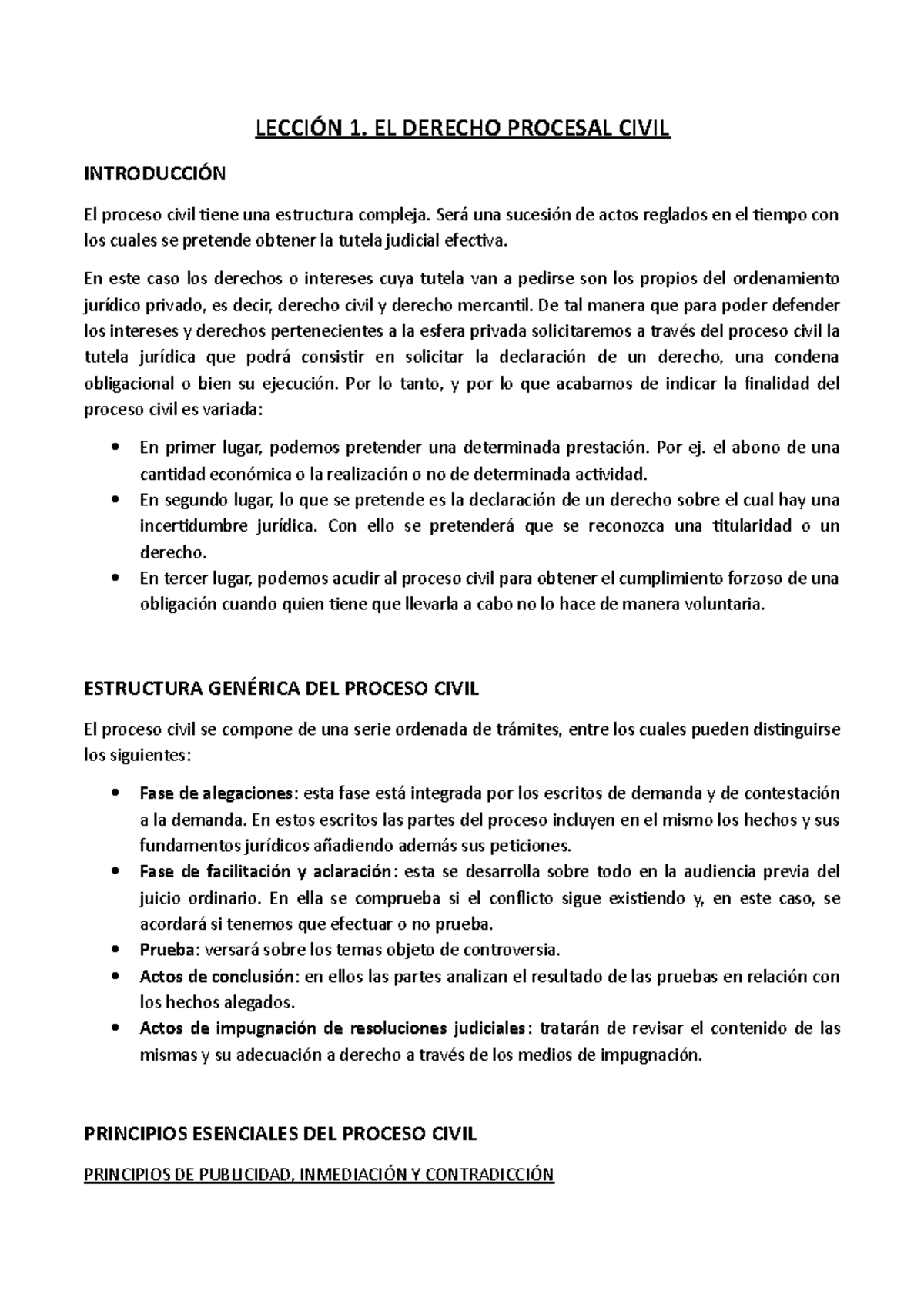 Lección 1 - Apuntes 1 - LECCIÓN 1. EL DERECHO PROCESAL CIVIL ...