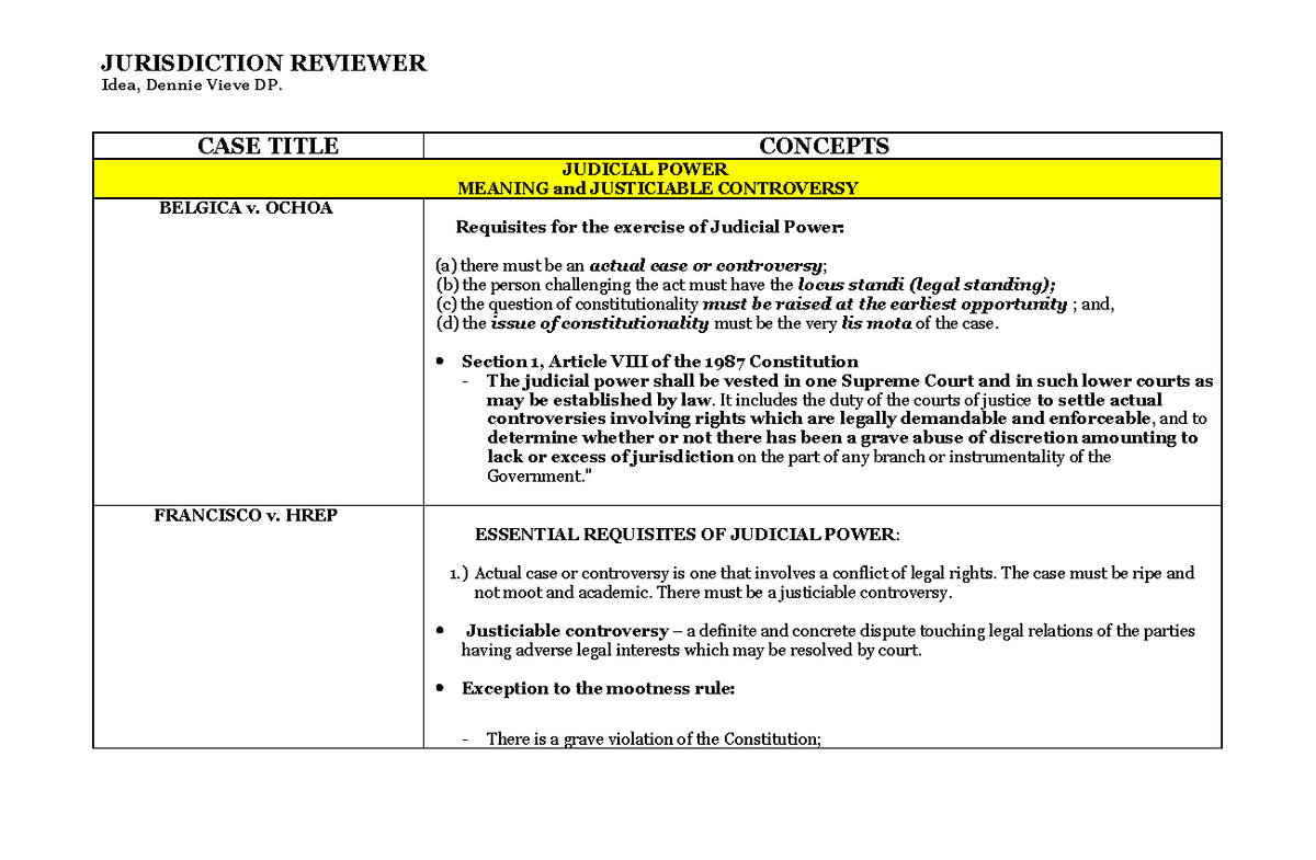 Reviewer In Jurisdiction Remedial Law - Idea, Dennie Vieve DP. CASE ...