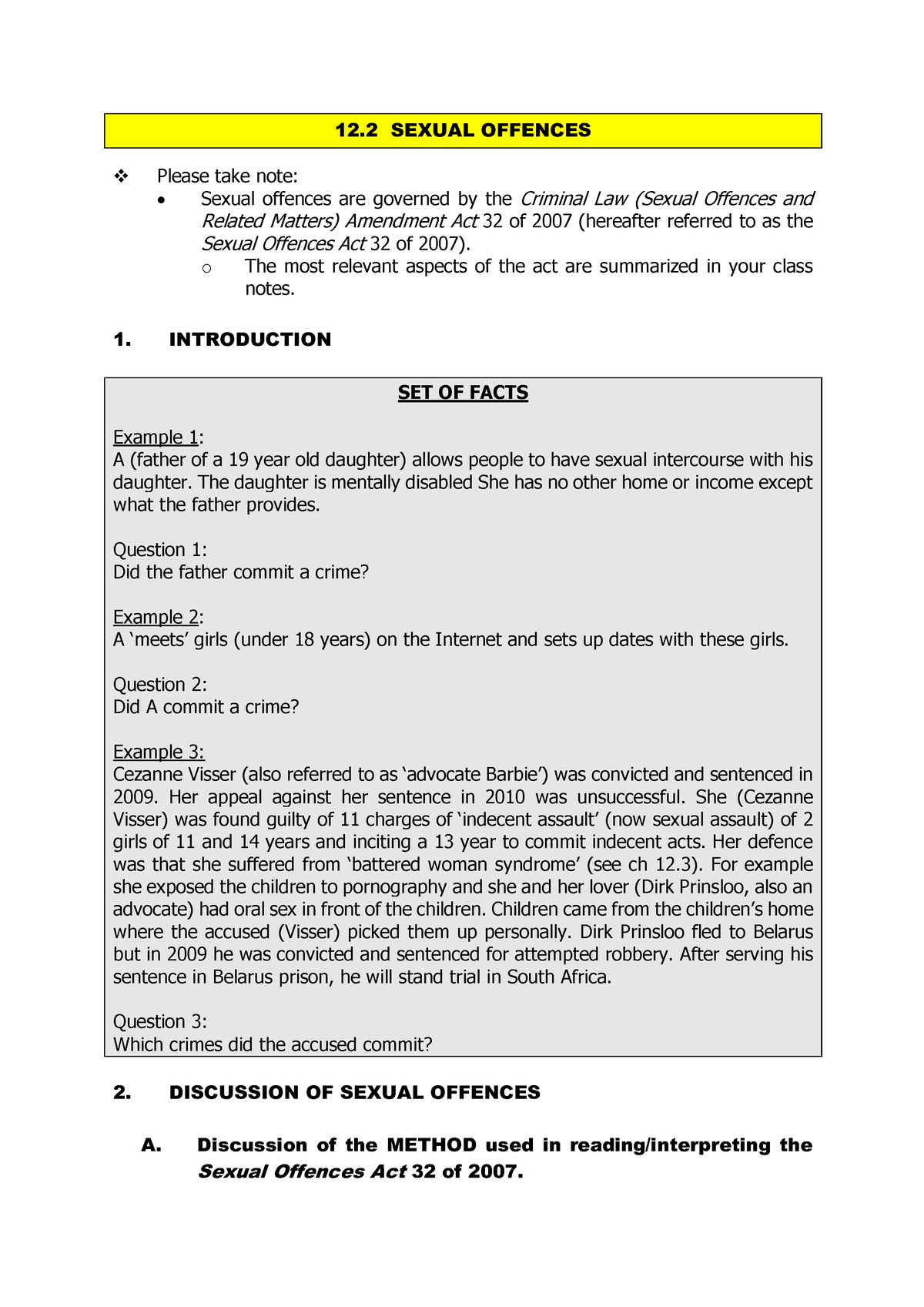 Chapter 12.2 Sexual Offences(1) Criminal Law - 12 SEXUAL OFFENCES V ...