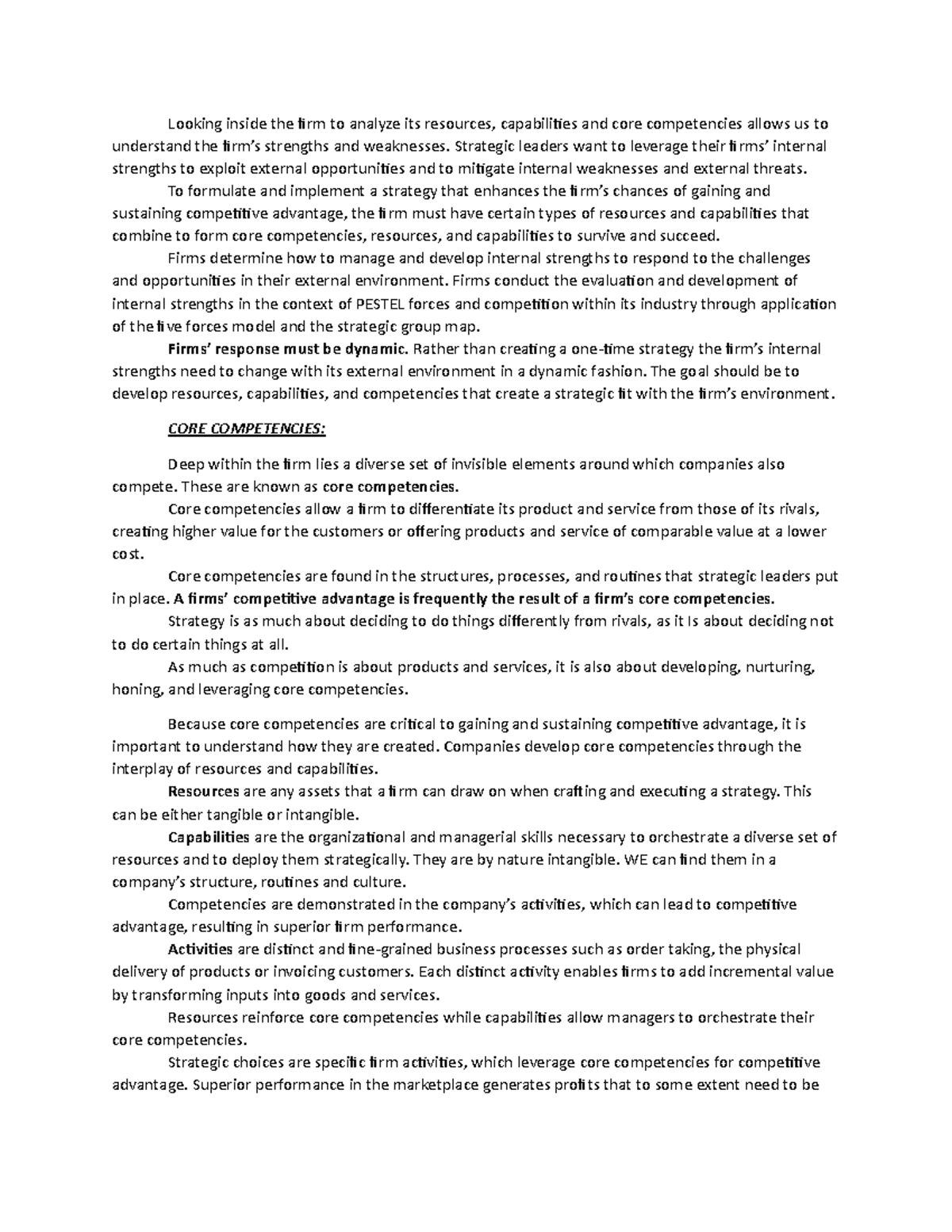 Chapter 4 Strategic Management - Looking inside the firm to analyze its ...