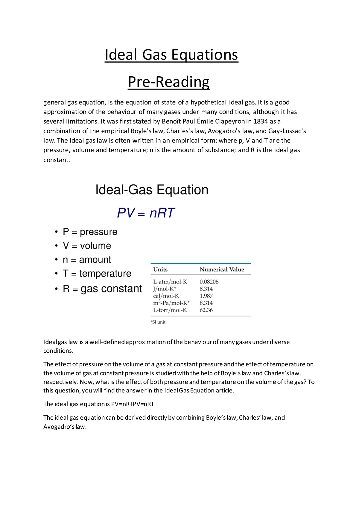 6.5.3 Ideal Gas Equation, AQA A Level Physics Revision Notes 2017