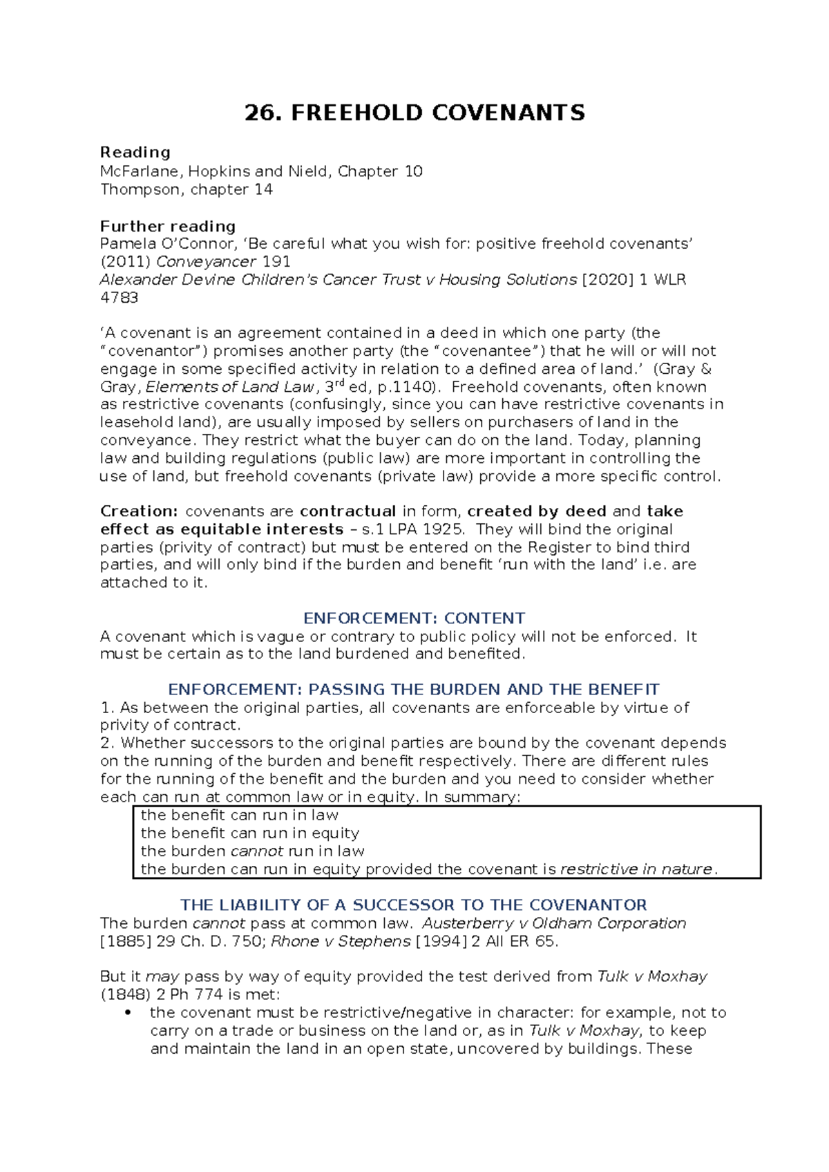 Landfreeholdcovs - freehold covenants - 26. FREEHOLD COVENANTS Reading ...