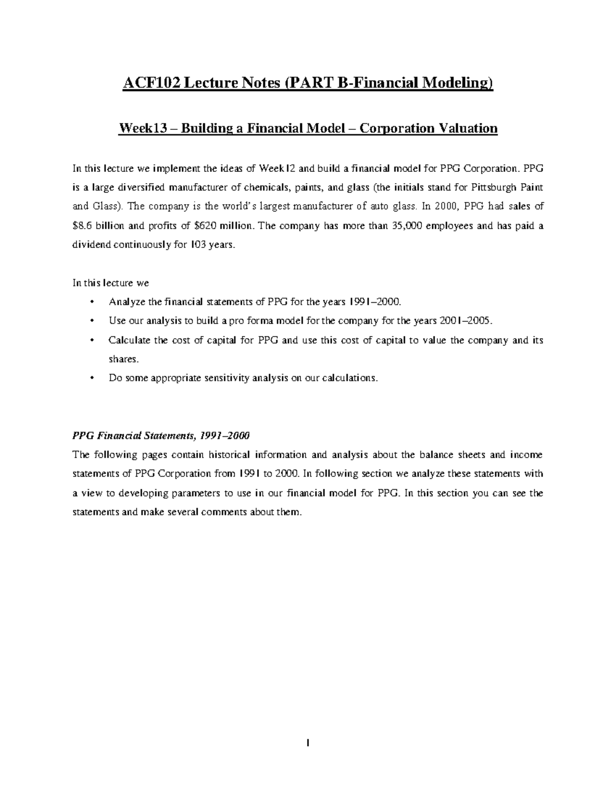 ACF204 Lecture Notes For Financial Modeling Week13 - ACF102 Lecture ...
