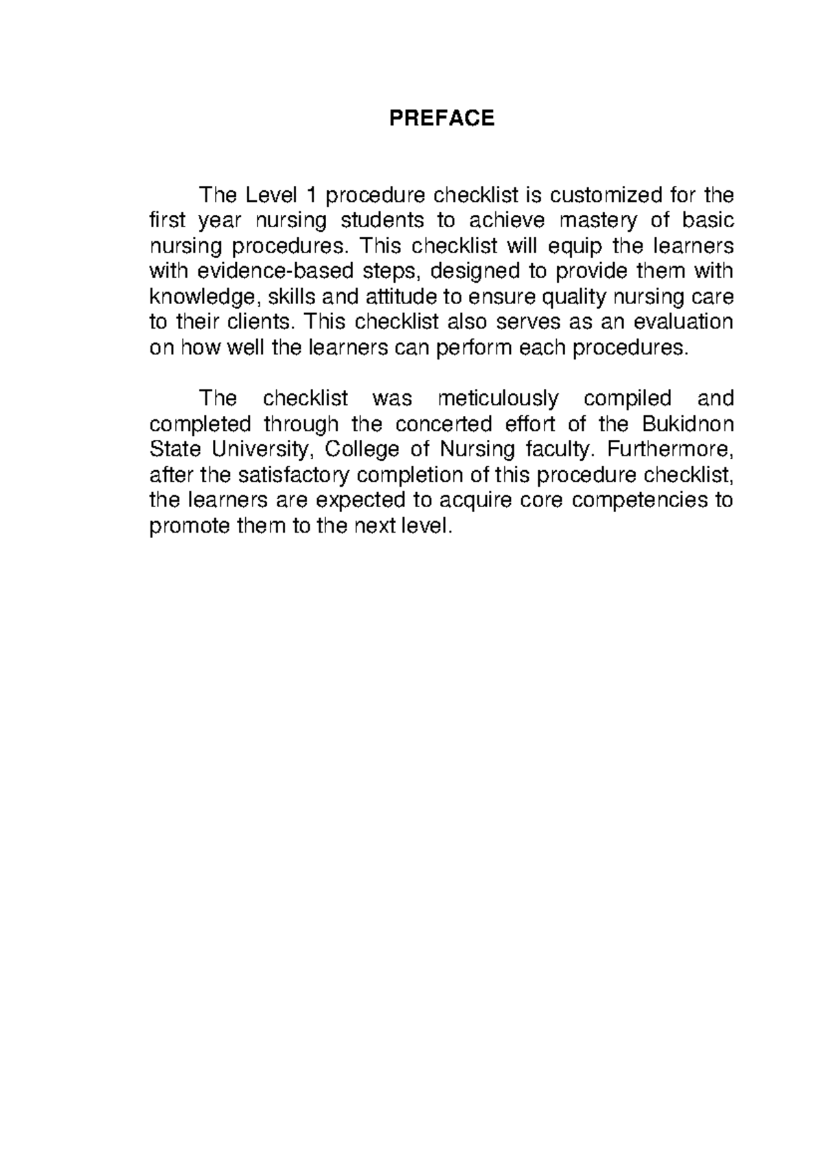 Level 1 Checklist Revised pdf - PREFACE The Level 1 procedure checklist ...
