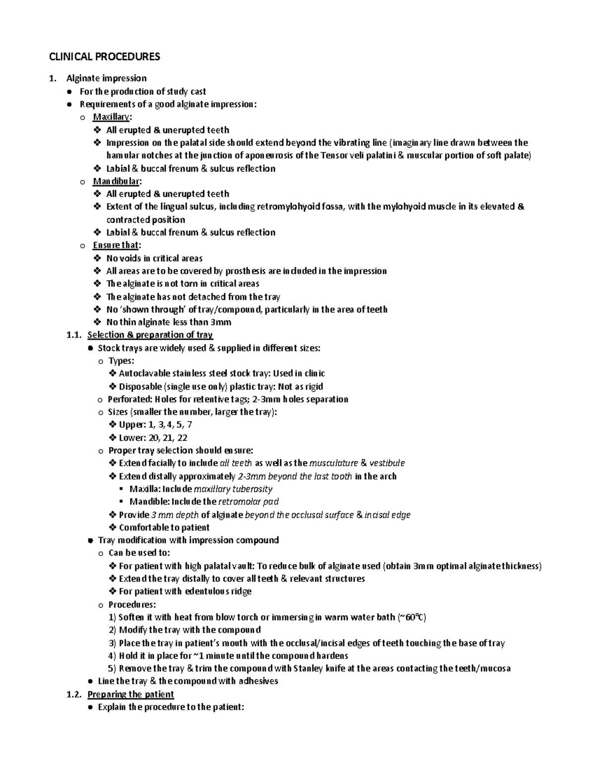 Alginate impression CLINICAL PROCEDURES 1. Alginate impression For