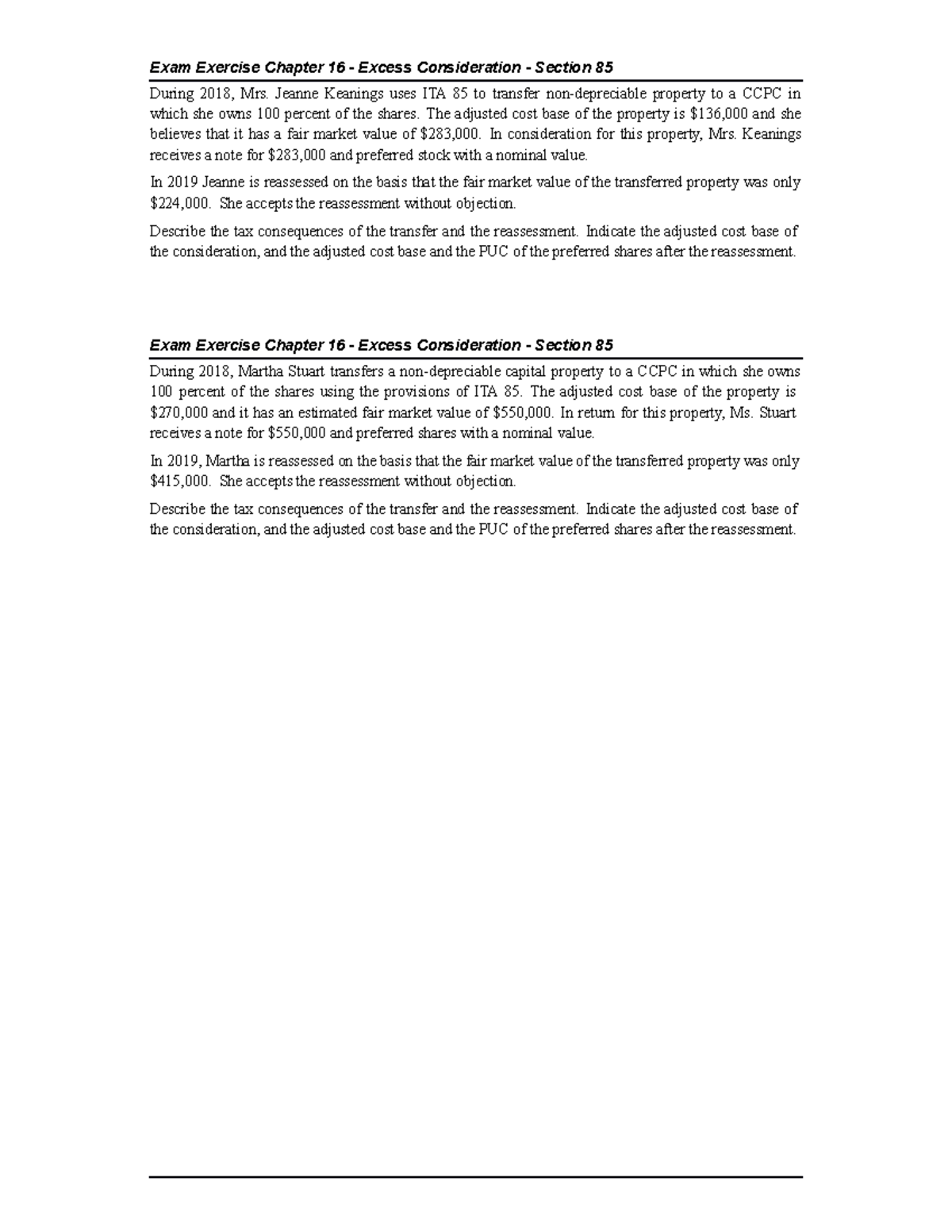 ACCT226 Chapter 16 Exam Exercise #5 - Exam Exercise Chapter 16 - Excess ...