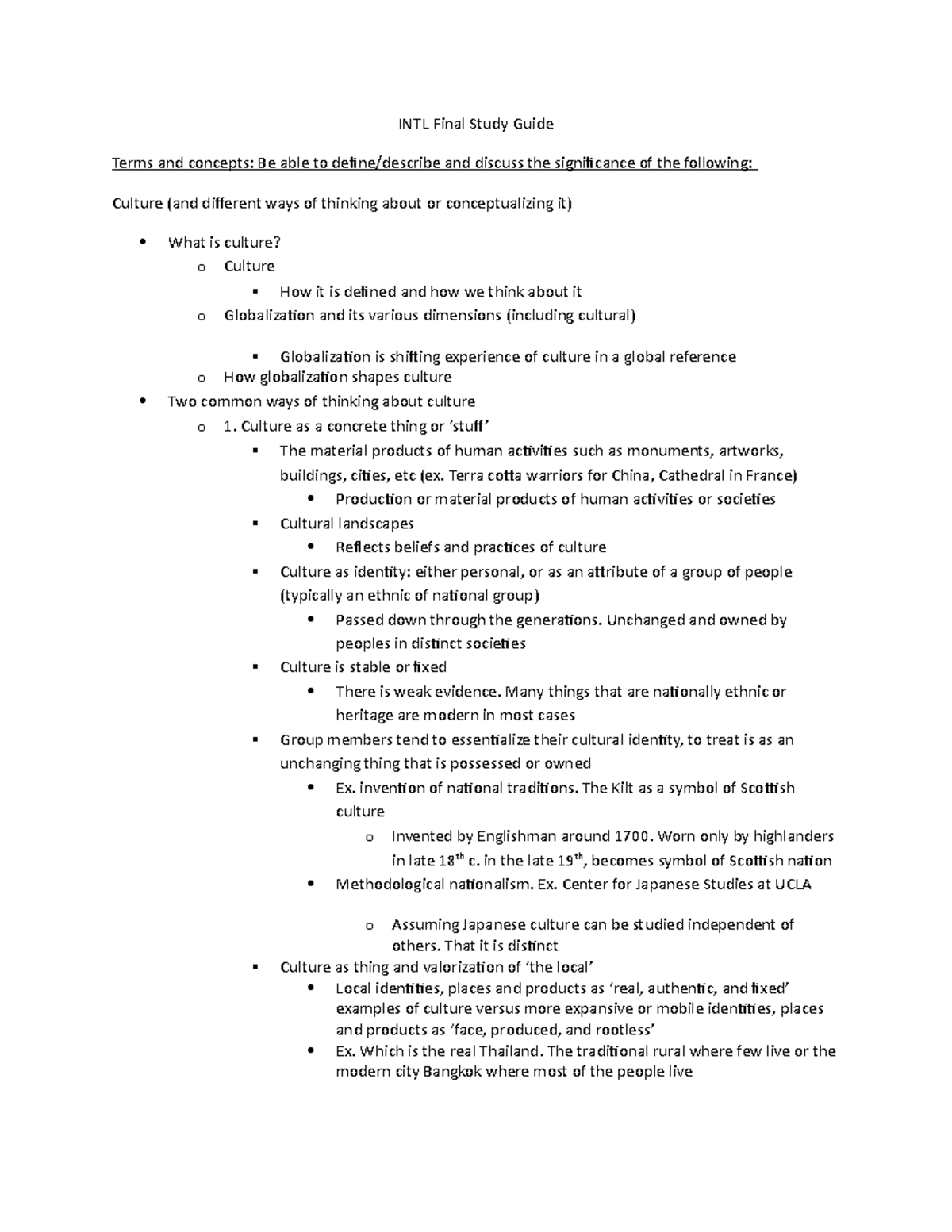 Intl Final Study Guide - Summary Introduction to International and Area ...