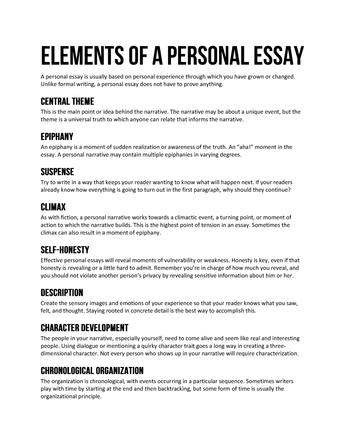 main elements of a personal essay