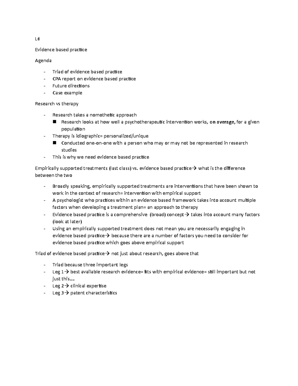 Lecture notes for lecture 6 - L Evidence based practice Agenda - Triad ...