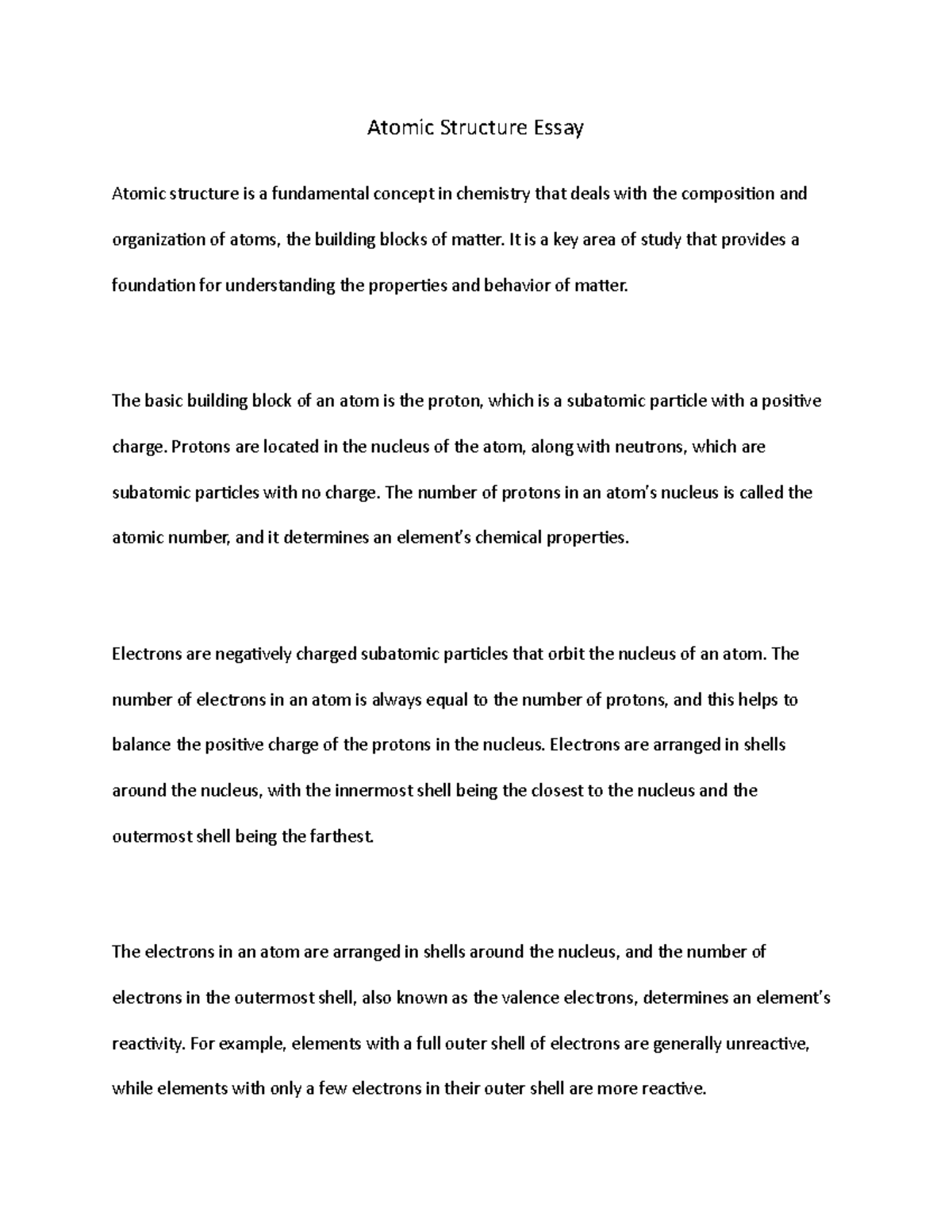 Atomic Structure Essay Atomic Structure Essay Atomic Structure Is A Fundamental Concept In