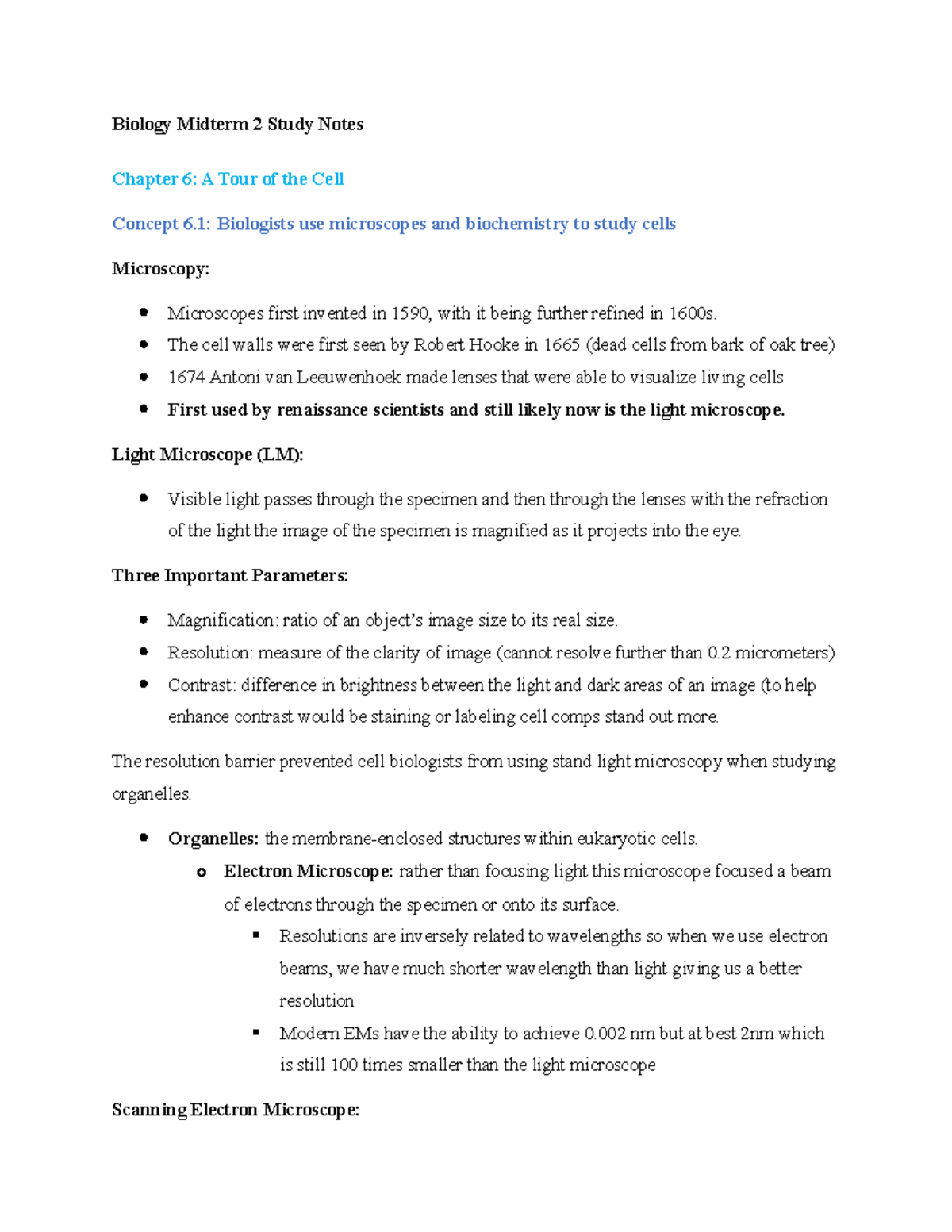 Biology Midterm 2 Study Notes - Biology Midterm 2 Study Notes Chapter 6 ...