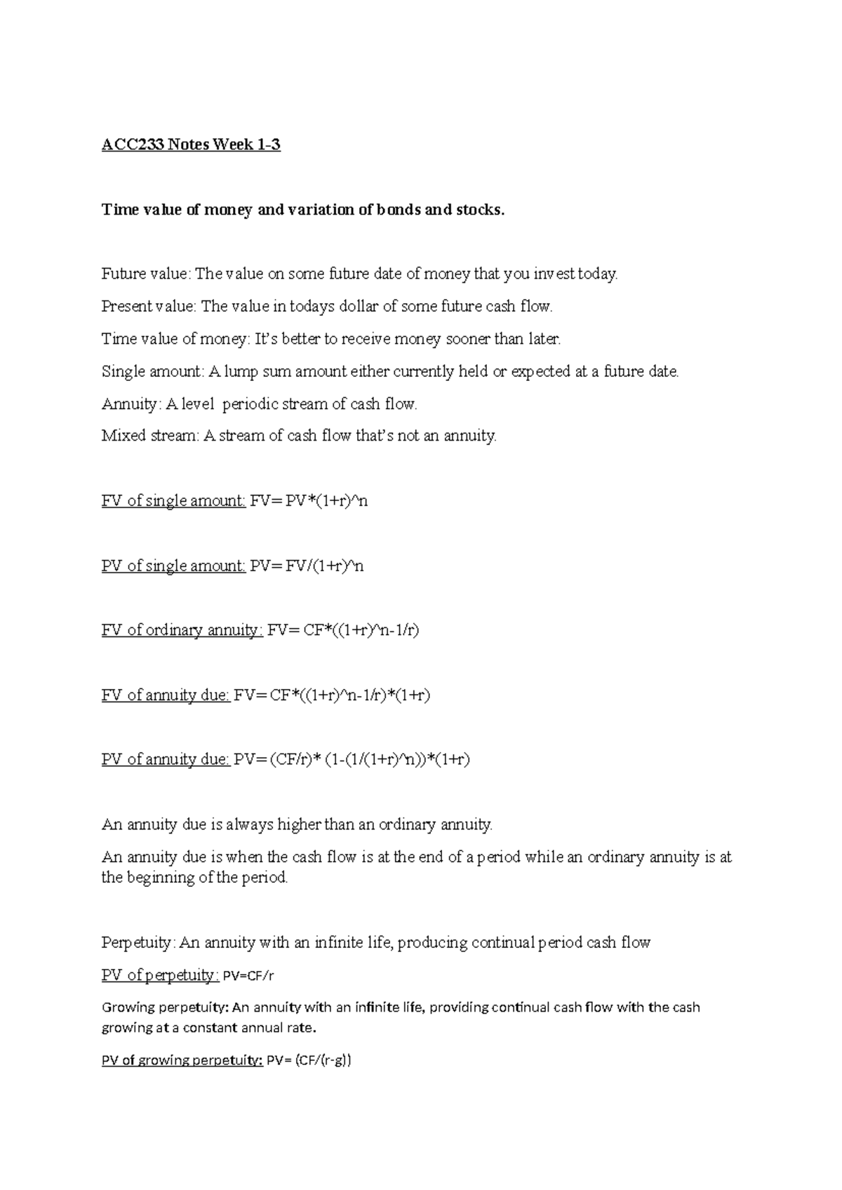 ACC233 Notes Week 1-3 - Summary Fundamentals of Accounting for ...