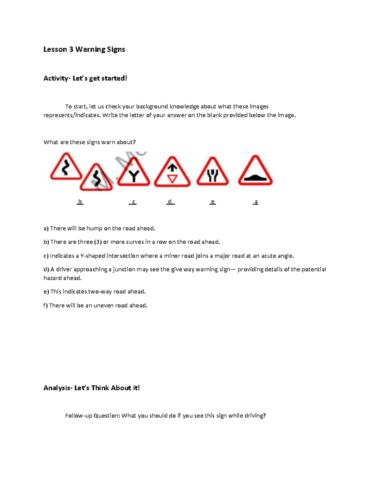 CE IC 1 Lesson 3 Warning Signs Answers - Lesson 3 Warning Signs ...