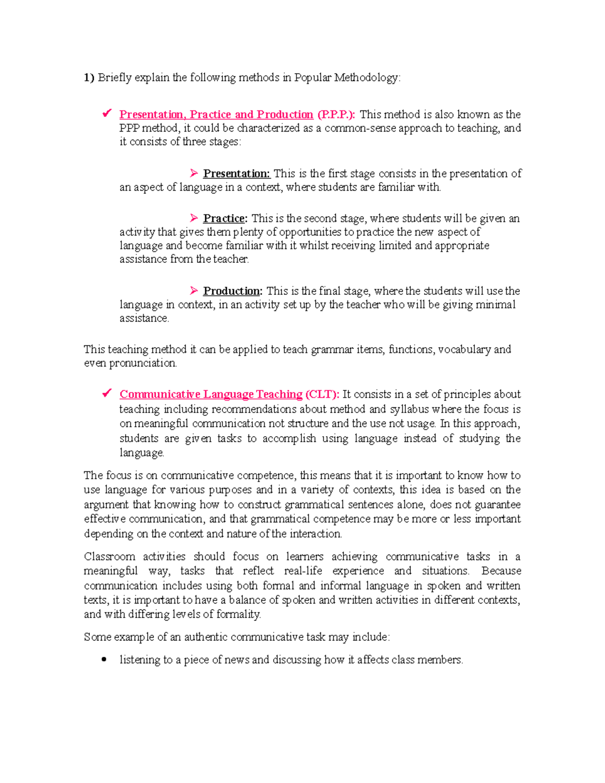 Briefly explain the following methods in Popular Methodology - P ...