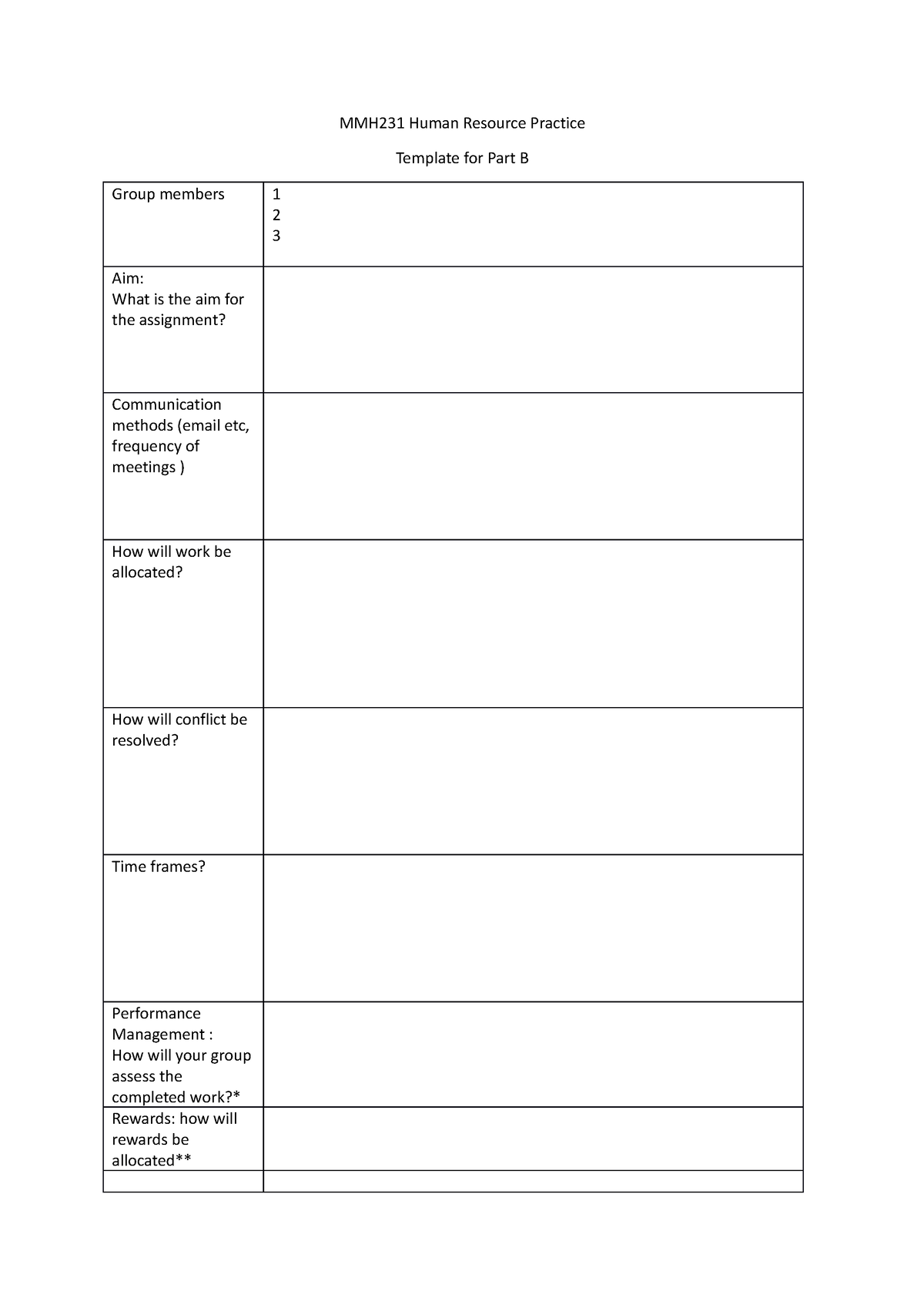 Group template for Part B - MMH231 Human Resource Practice Template for ...