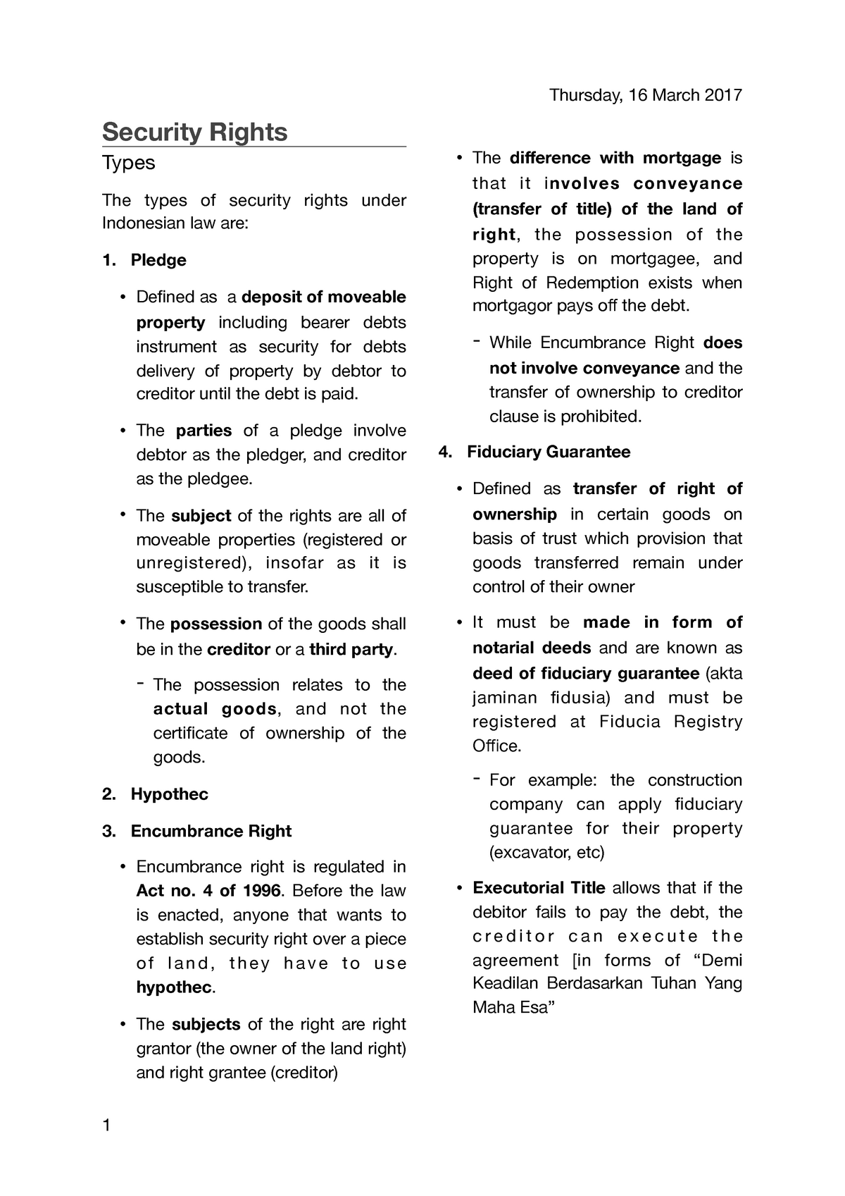 security assignment of rights