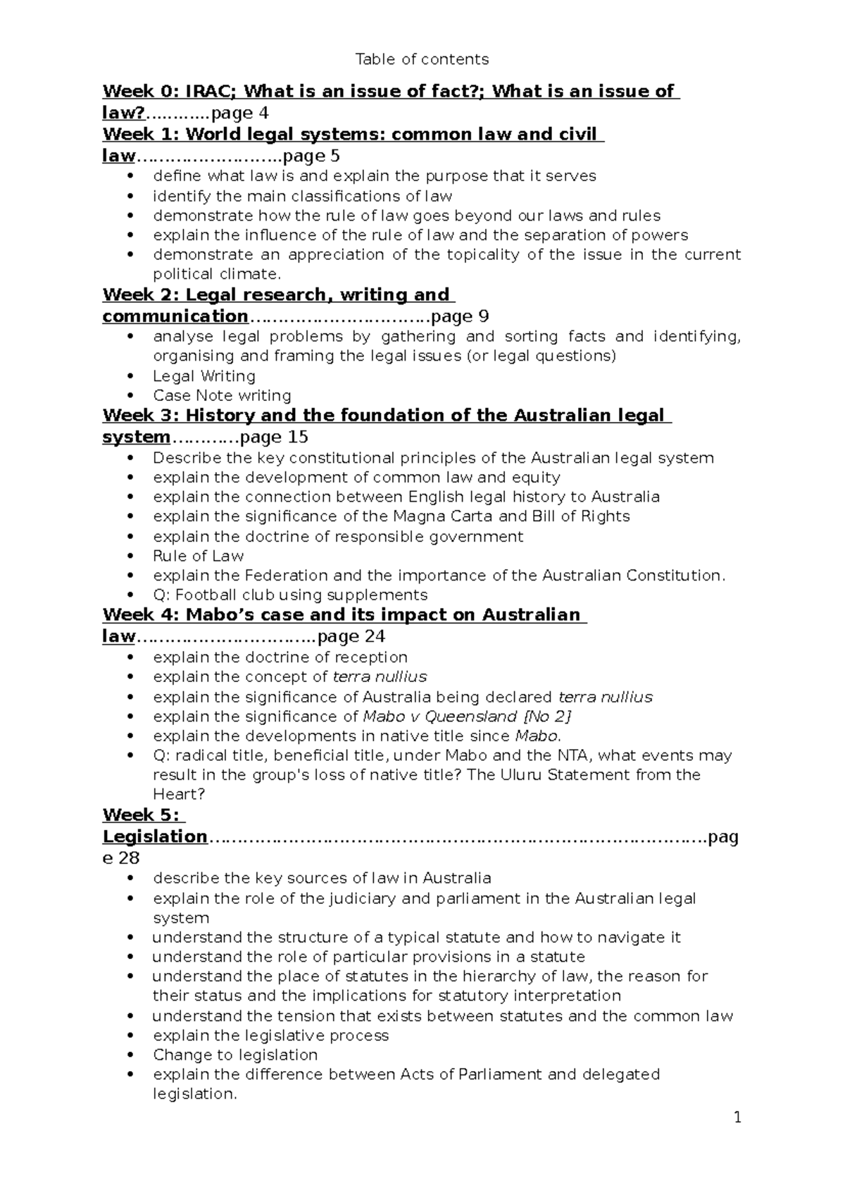 Legal Notes - Table of contents Week 0: IRAC; What is an issue of fact ...